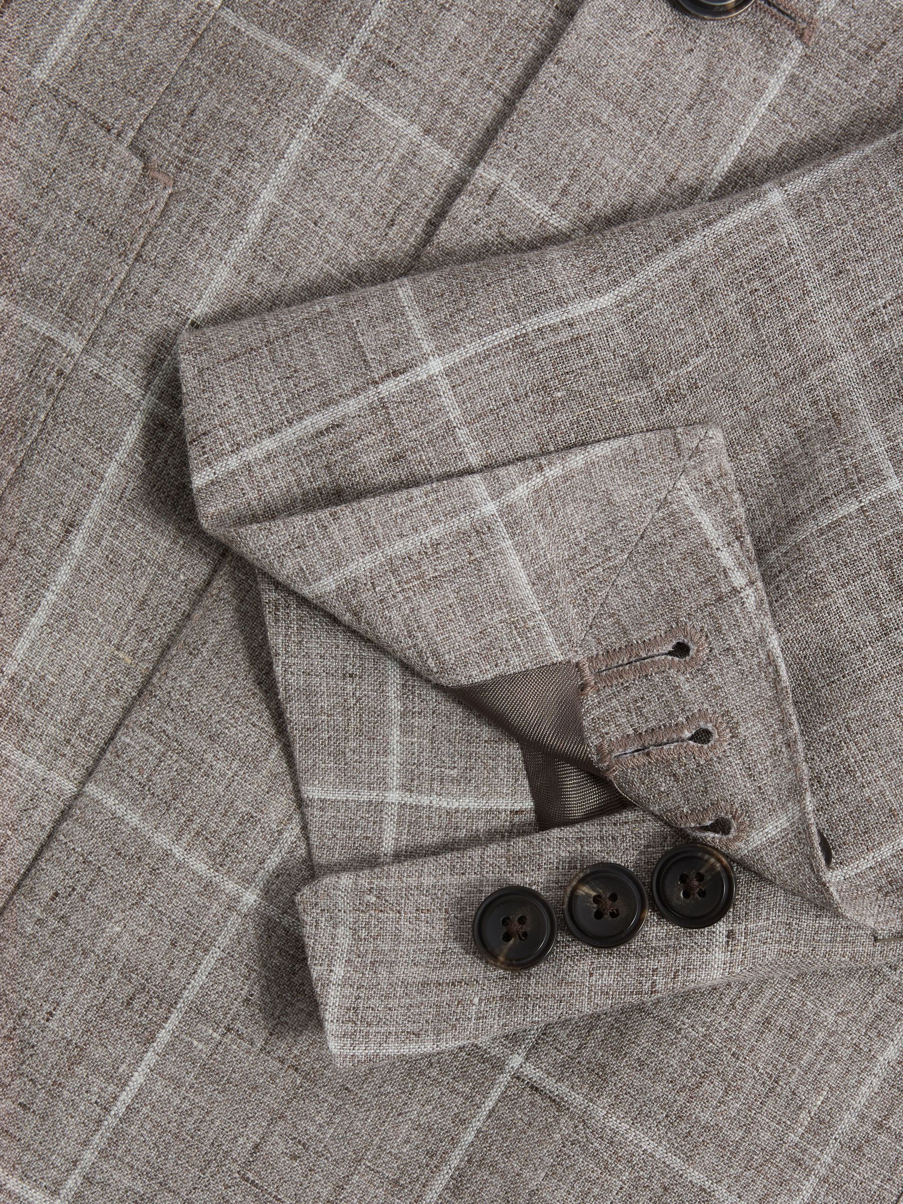 Linen Double Breasted Check Blazer in Light Taupe - Image 6 of 7