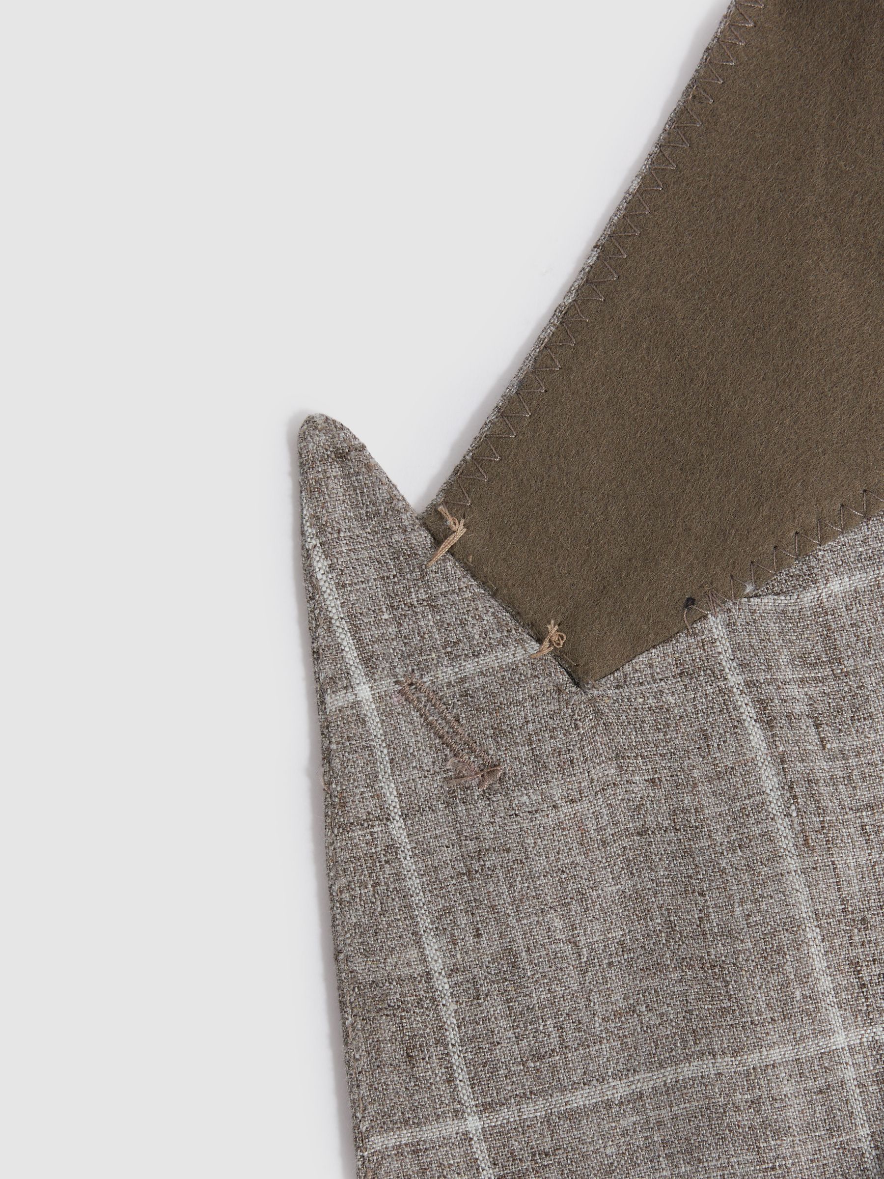 Linen Double Breasted Check Blazer in Light Taupe - Image 7 of 7