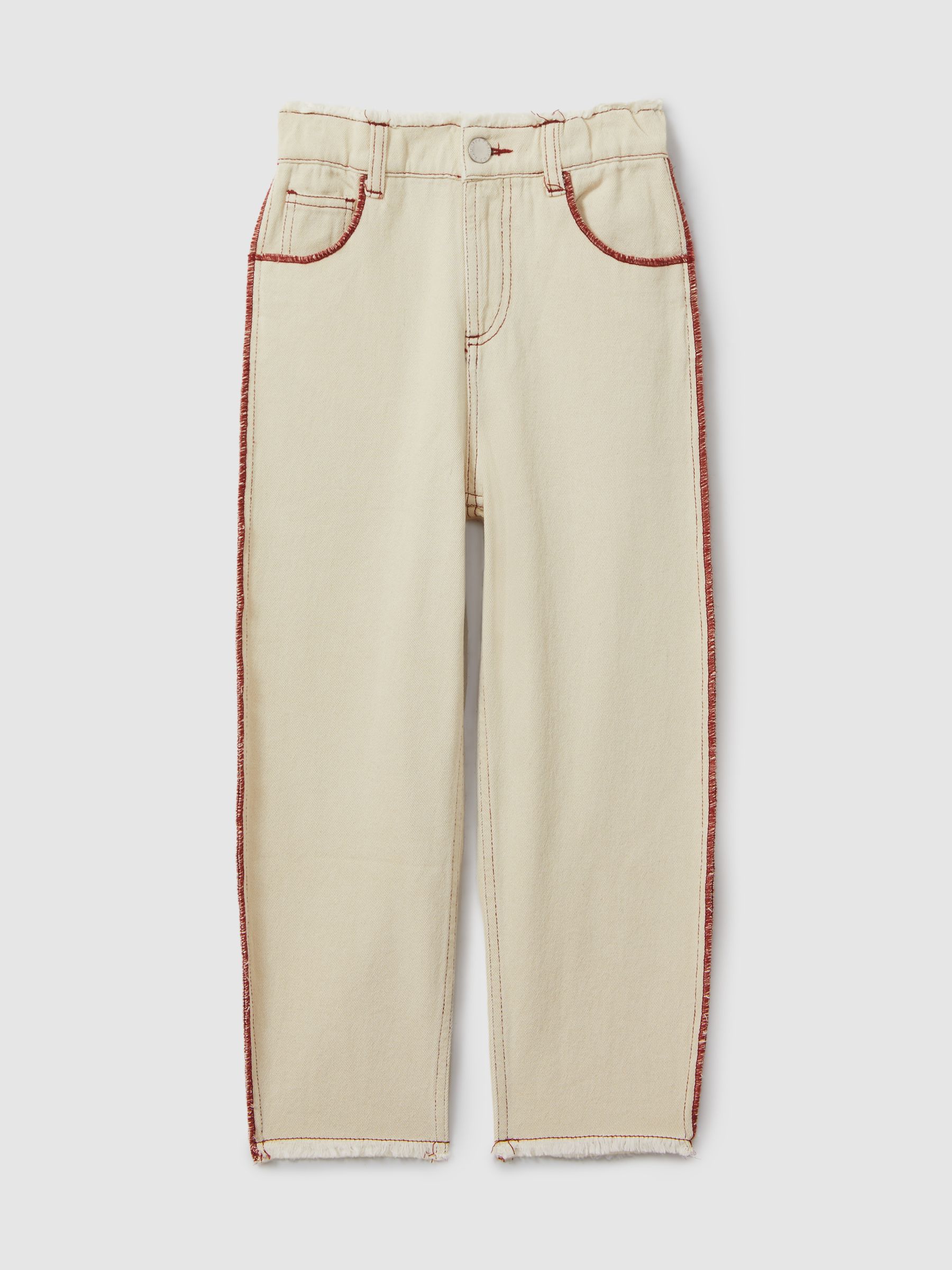 9-13 yrs Contrast Stitch Frayed Hem Jeans in Ecru - Image 2 of 5