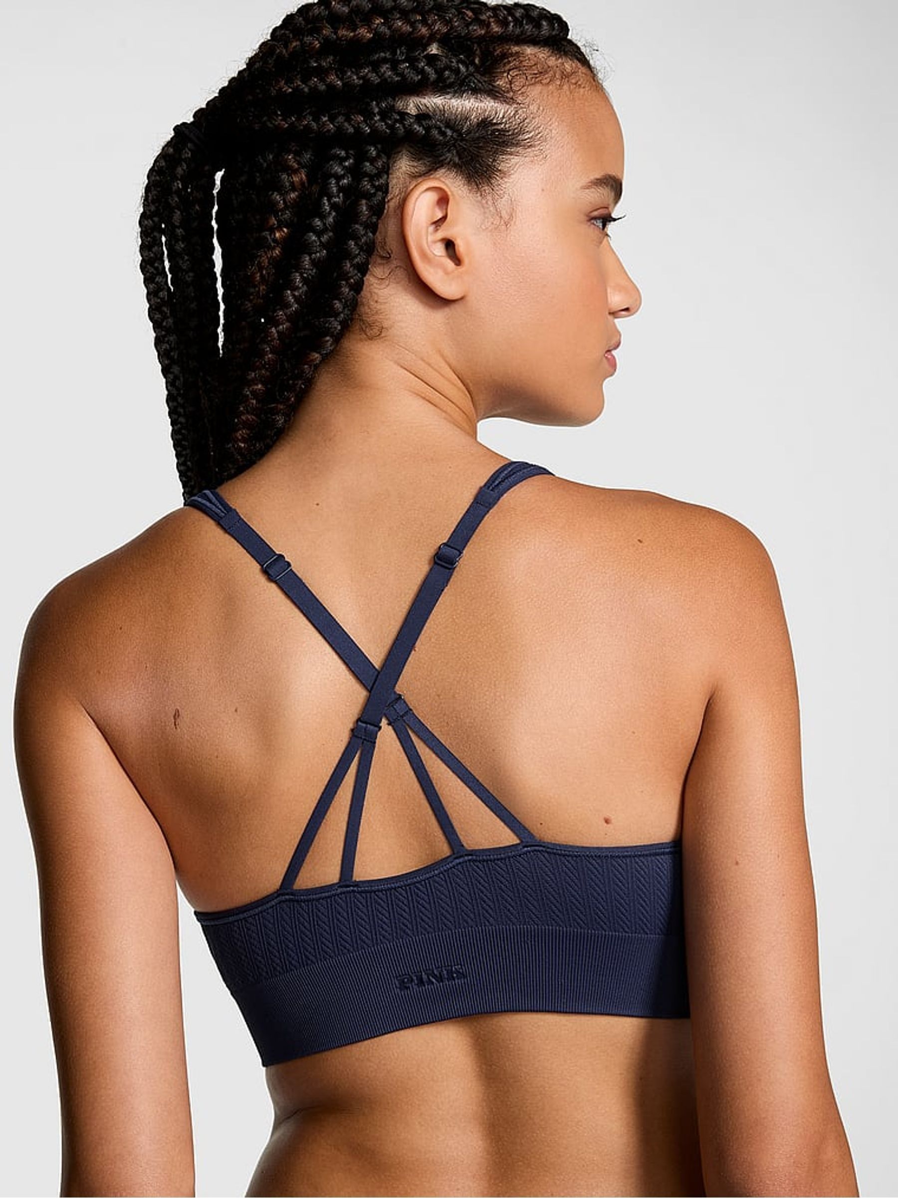 Midnight Navy Blue Seamless Cable Knit Sports Bra - Image 2 of 3