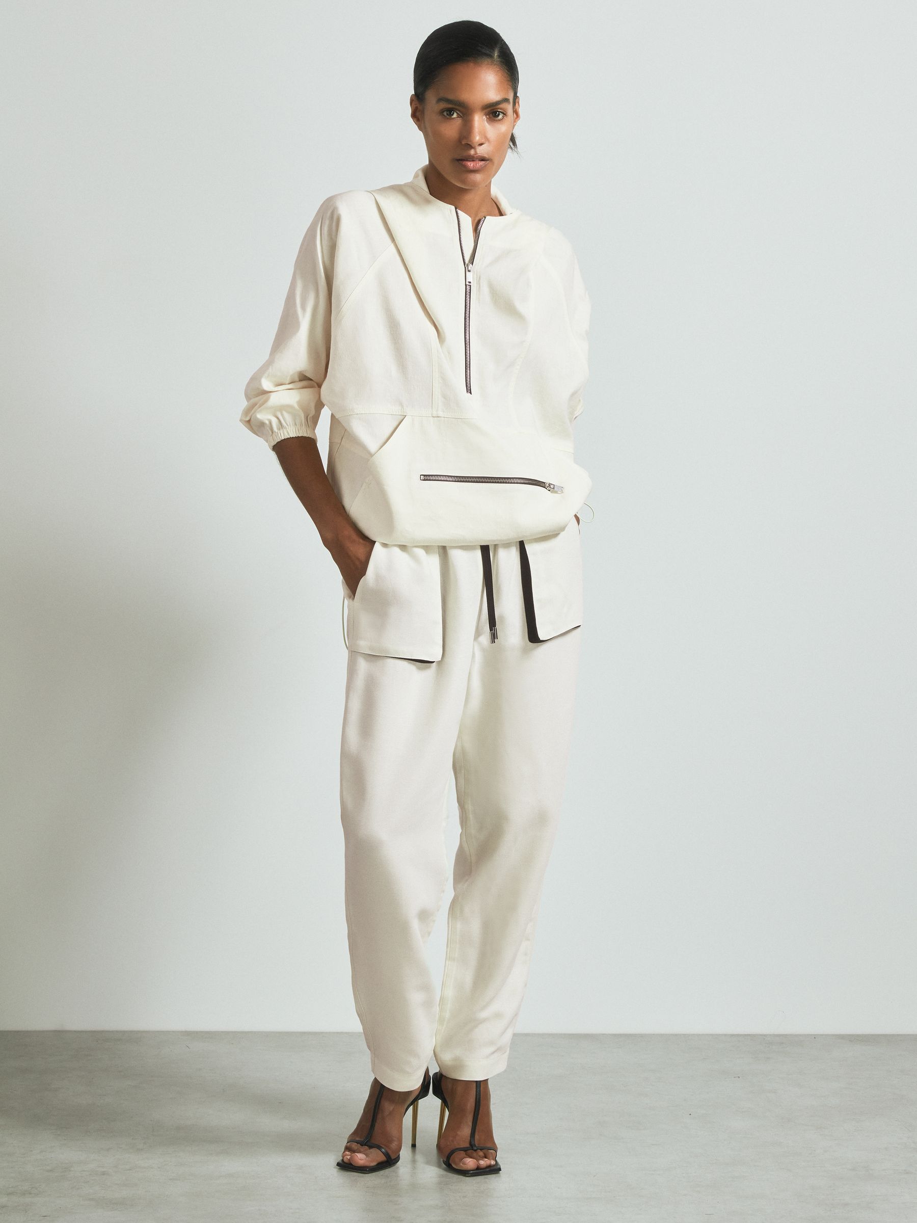 Atelier Linen Blend Hooded Sports Jacket in White - Image 1 of 6