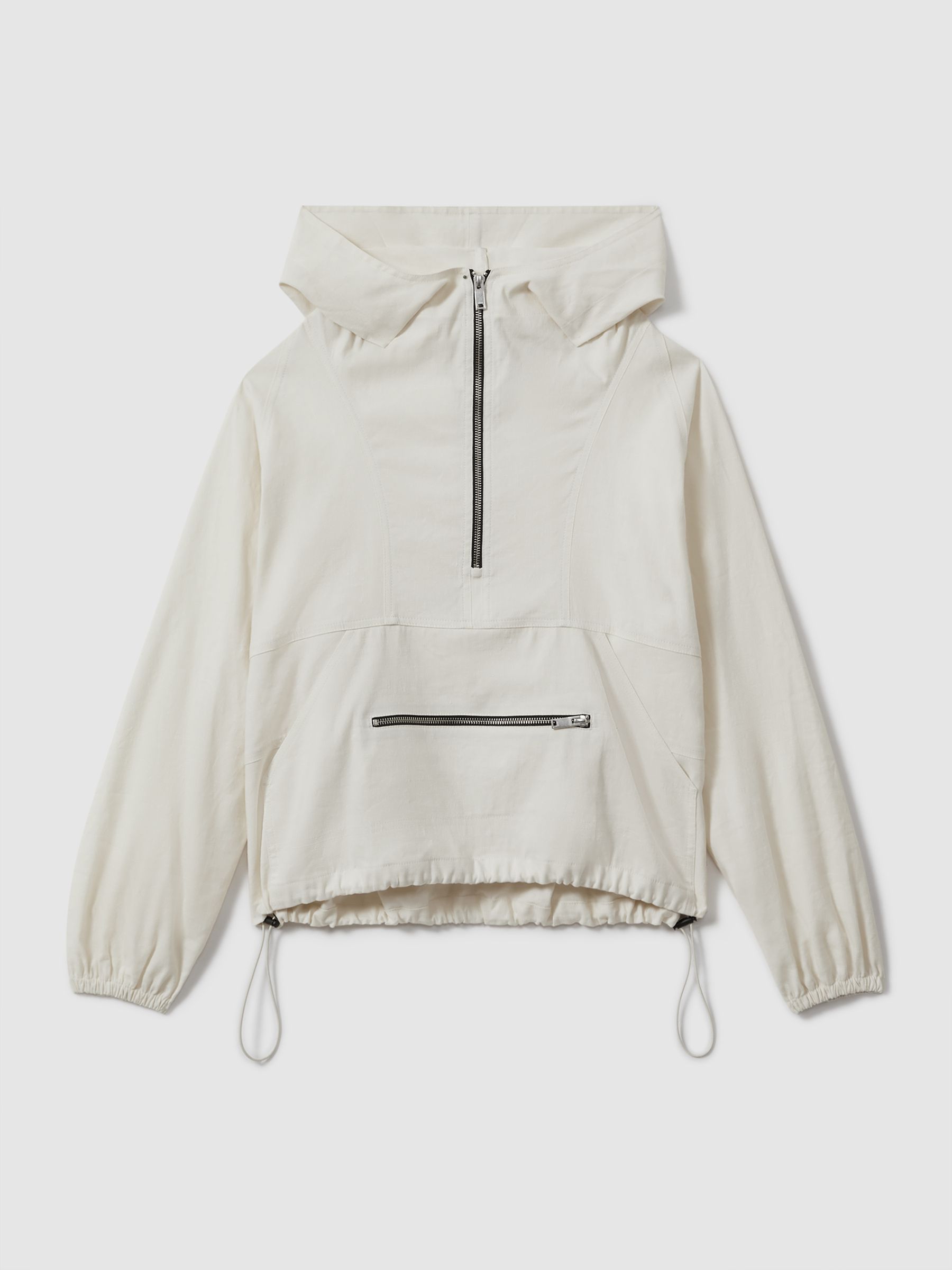 Atelier Linen Blend Hooded Sports Jacket in White - Image 2 of 6