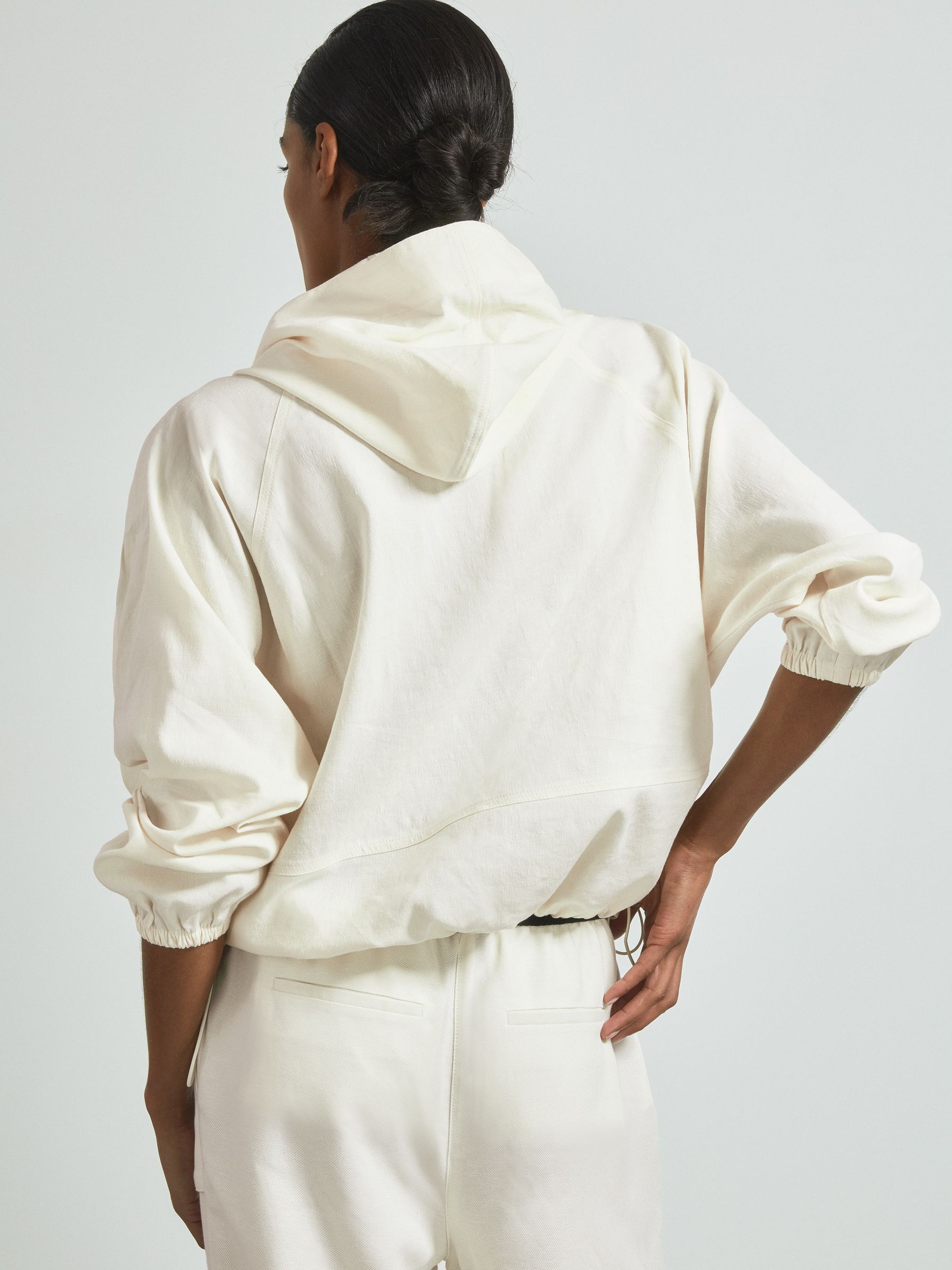 Atelier Linen Blend Hooded Sports Jacket in White - Image 4 of 6