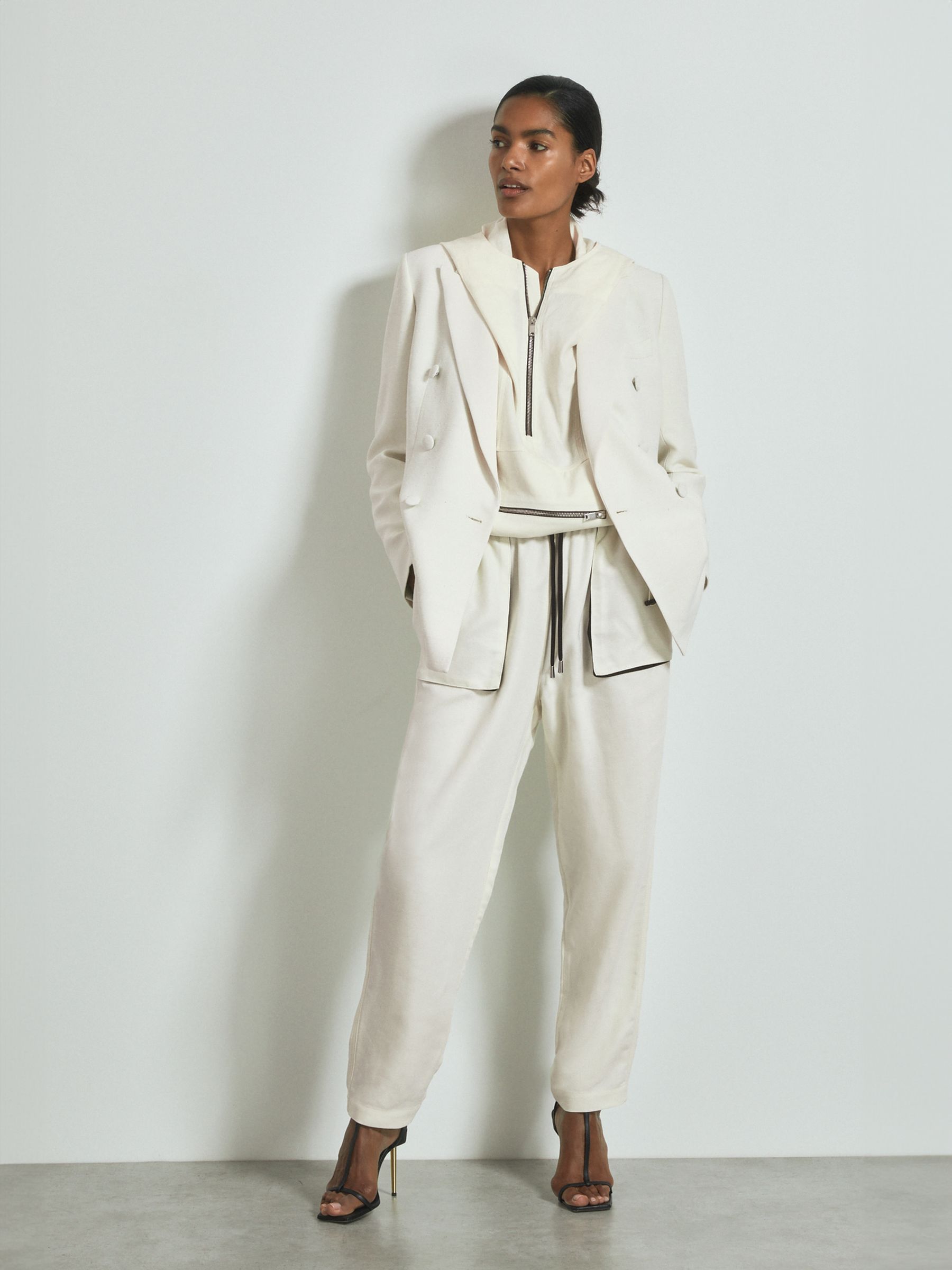 Atelier Linen Blend Hooded Sports Jacket in White - Image 5 of 6