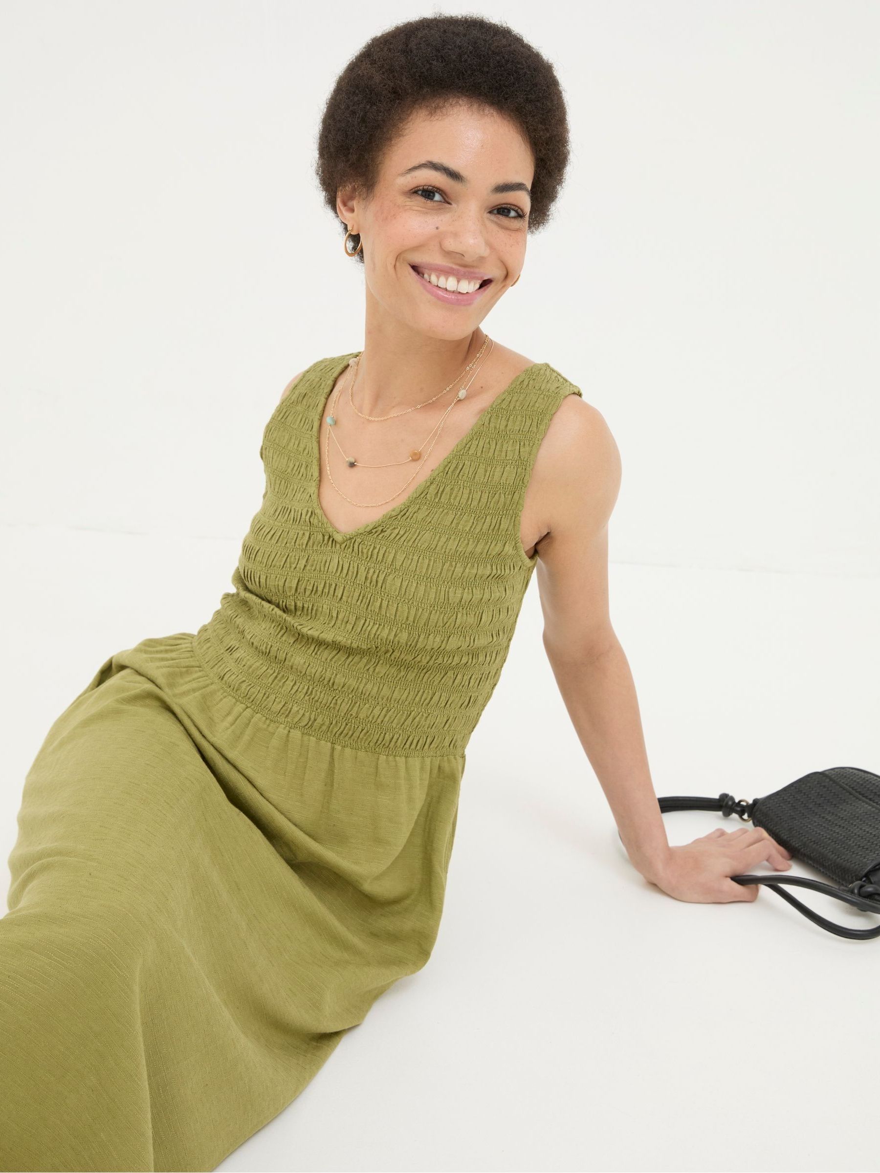 green fatface dress FatFace Fatface Delphine Linen Midi Dress in Green