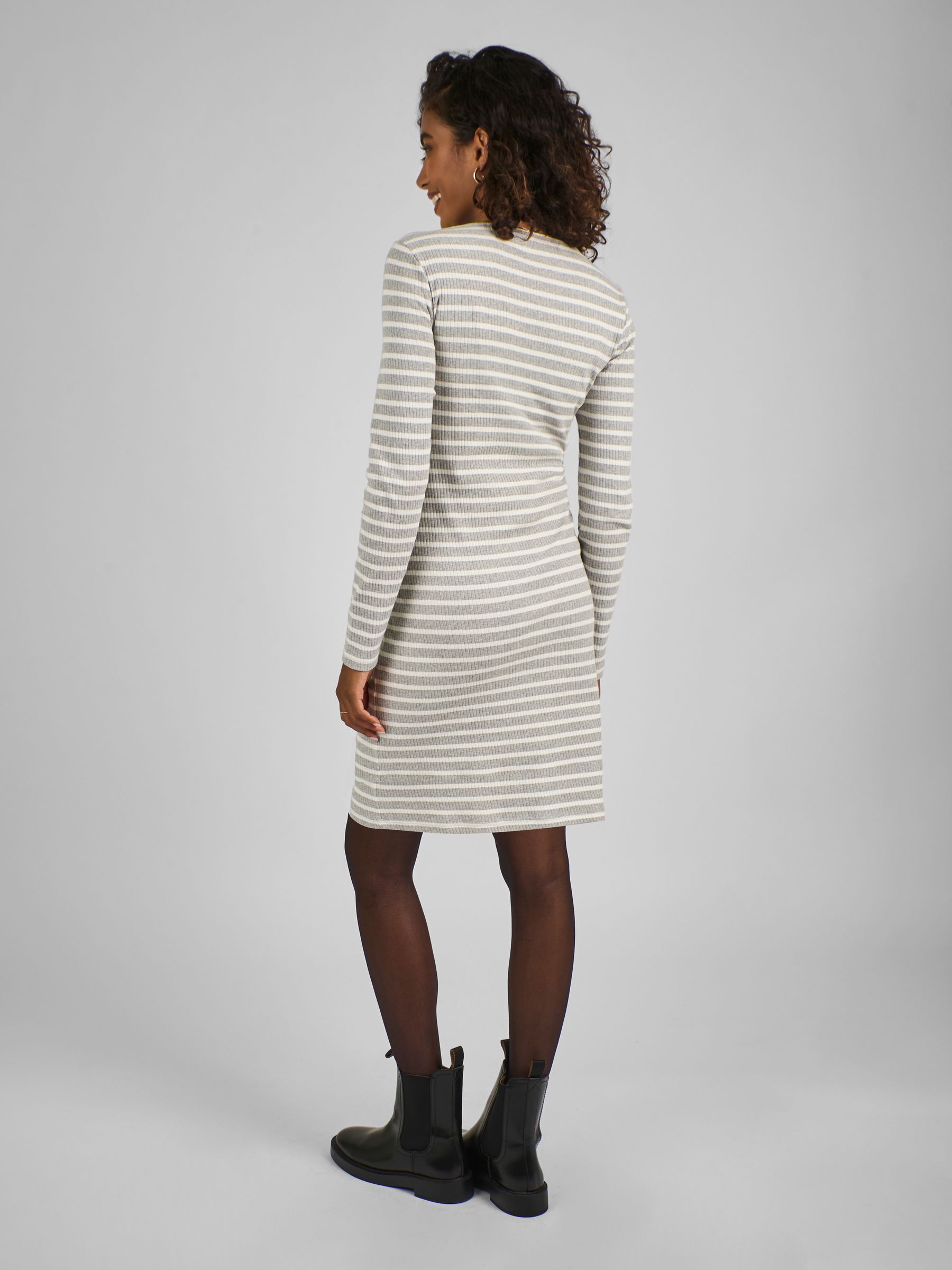 Grey and Ecru Cream Ribbed Mini Maternity & Nursing Dress - Image 2 of 4