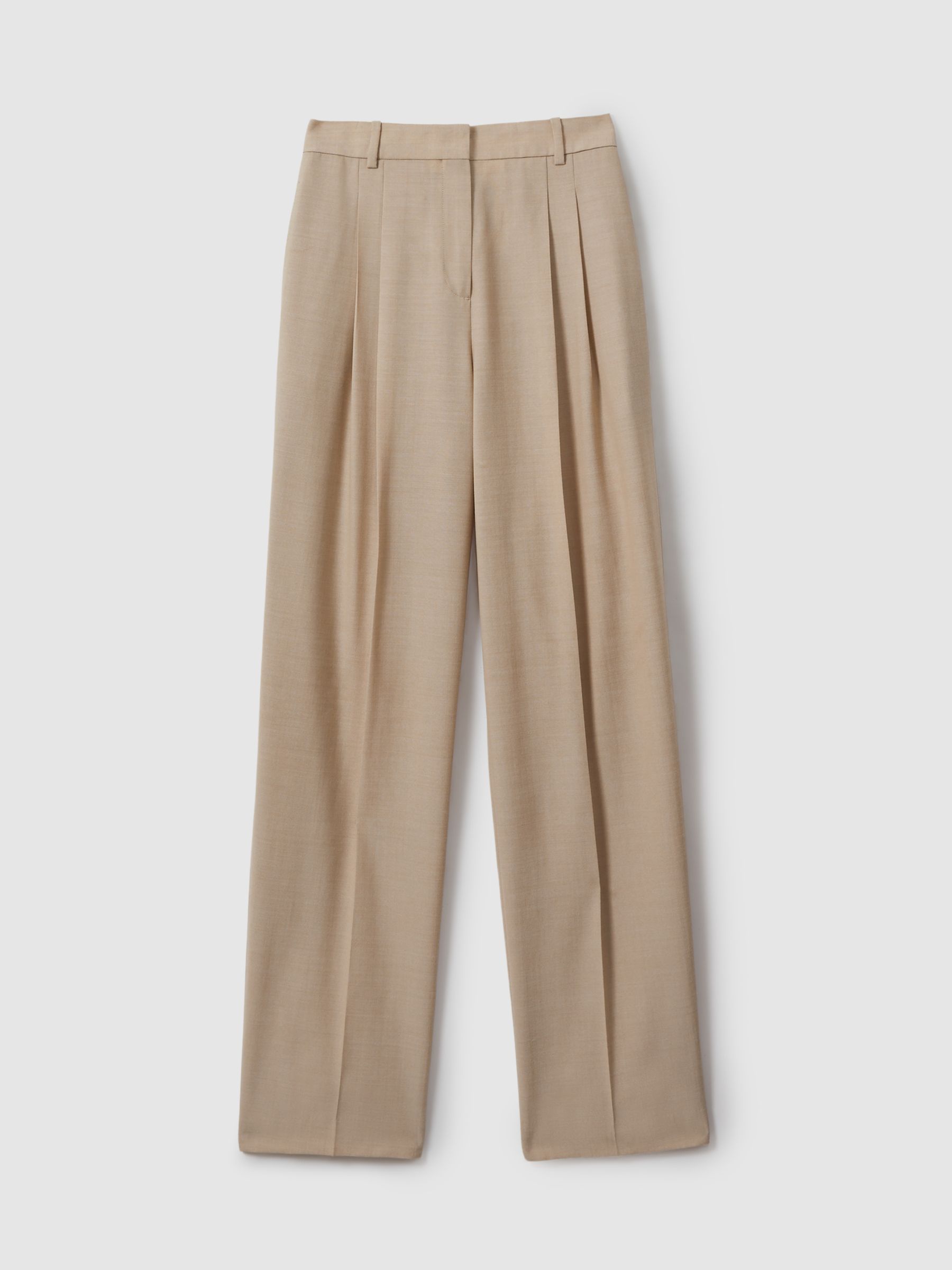 Petite Wool Pleat Front Wide Leg Suit Trousers in Neutral - Image 2 of 7