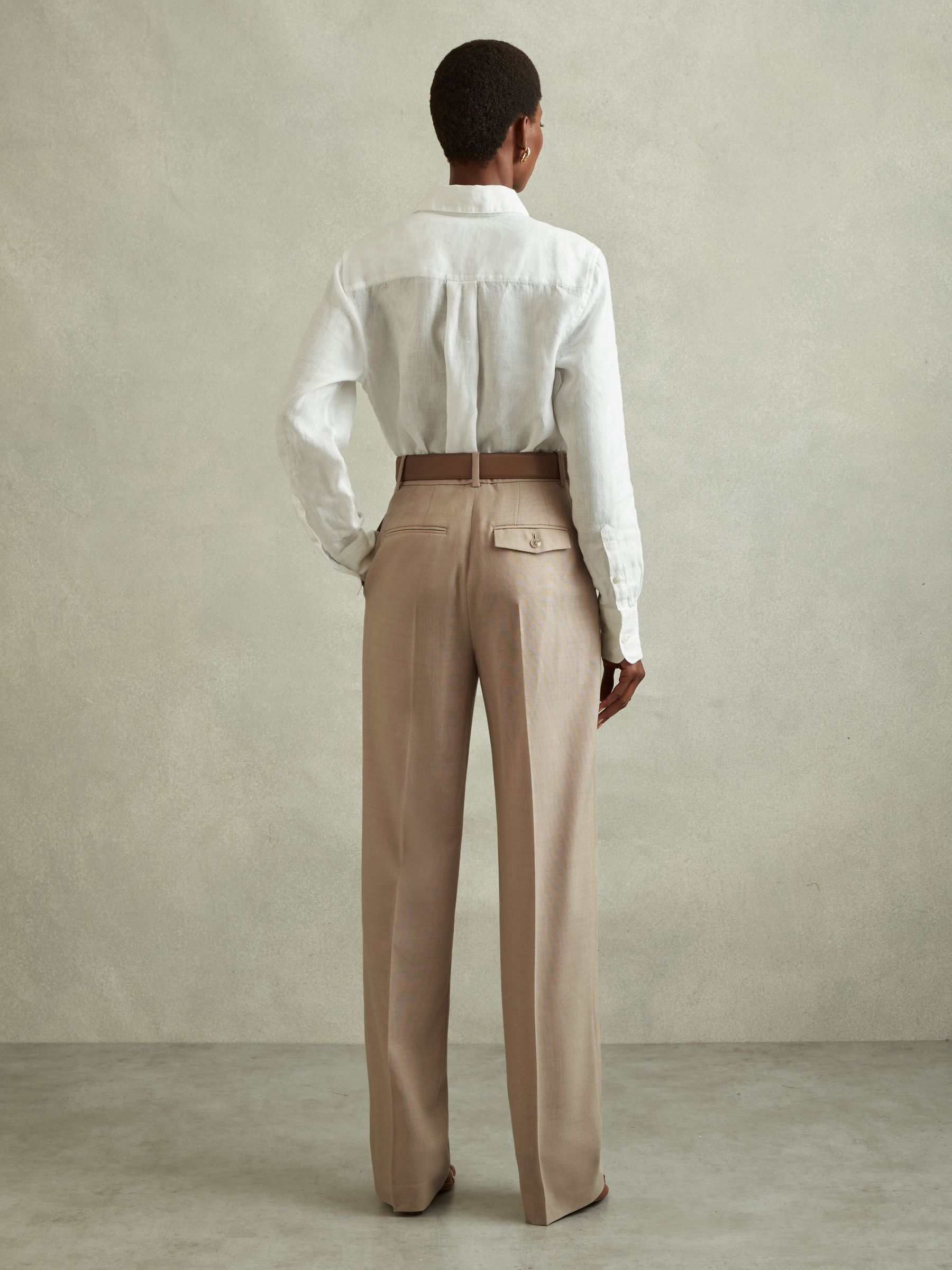 Petite Wool Pleat Front Wide Leg Suit Trousers in Neutral - Image 5 of 7