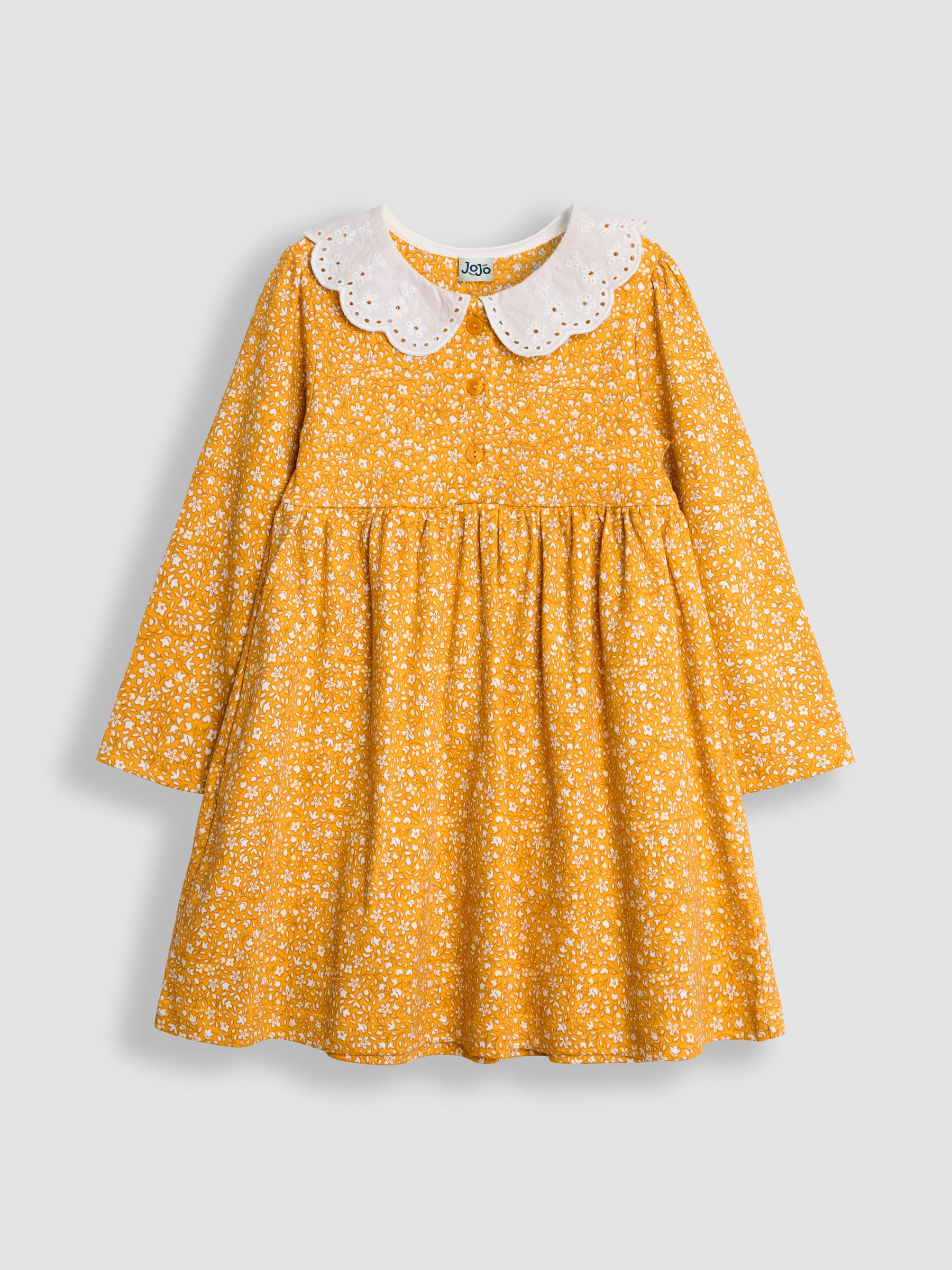 Mustard Yellow Ditsy Floral Broderie Collar Dress - Image 1 of 3