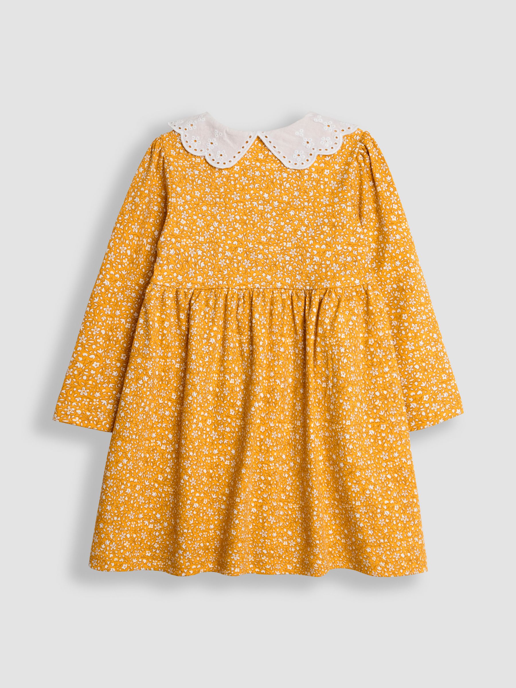 Mustard Yellow Ditsy Floral Broderie Collar Dress - Image 2 of 3