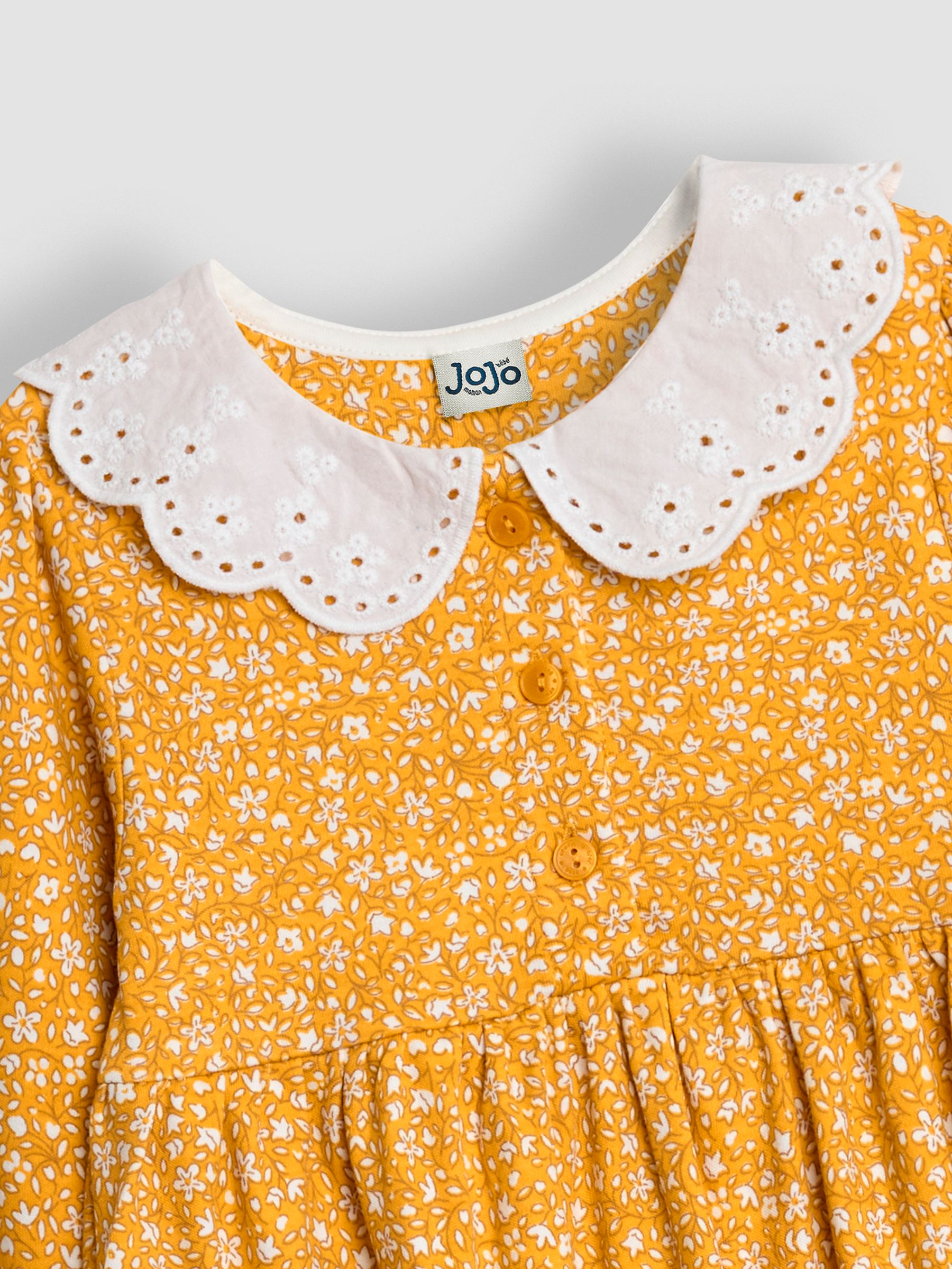 Mustard Yellow Ditsy Floral Broderie Collar Dress - Image 3 of 3