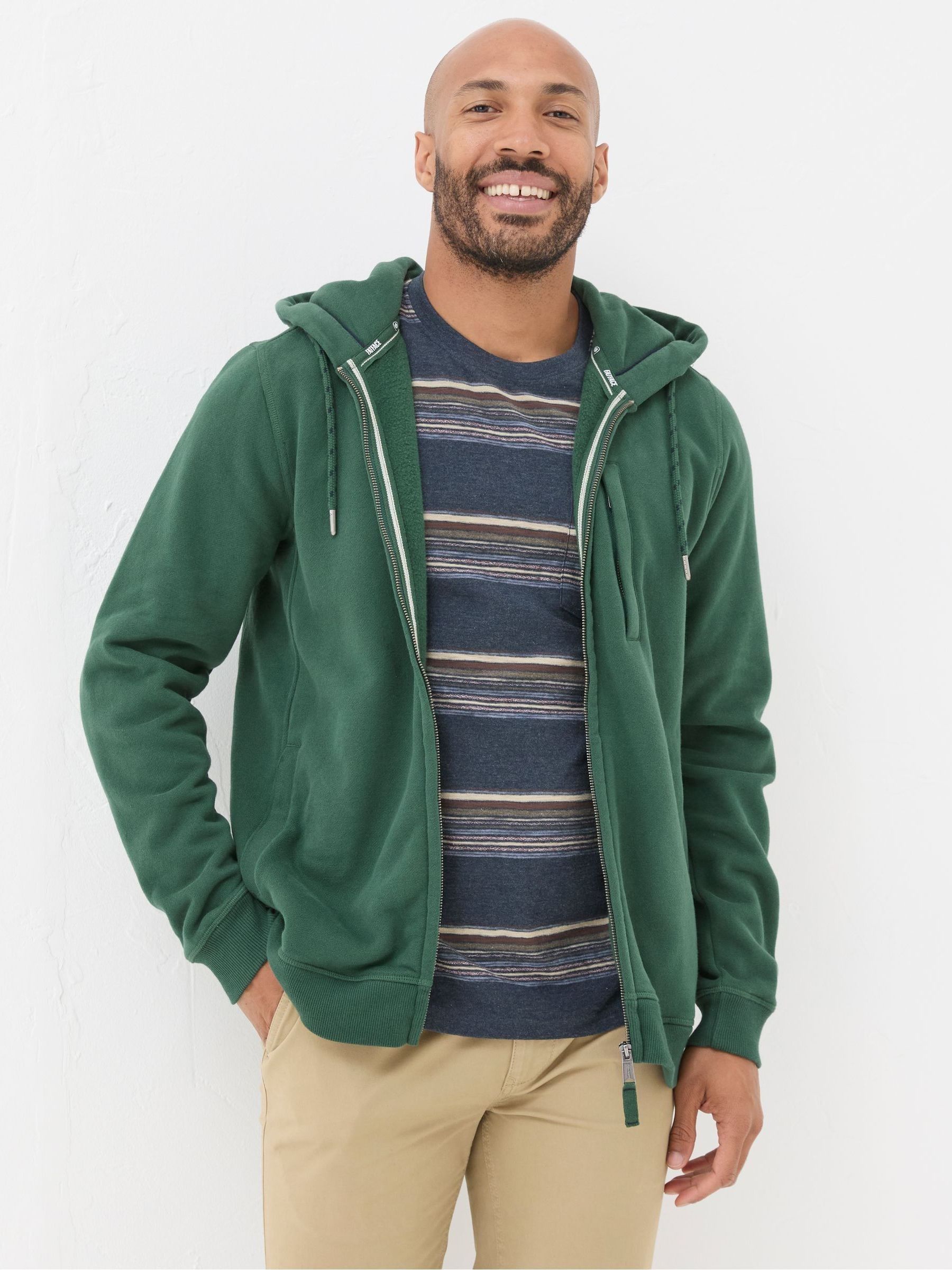 Brooke Dark Green Zip Through Hoodie - Image 1 of 5