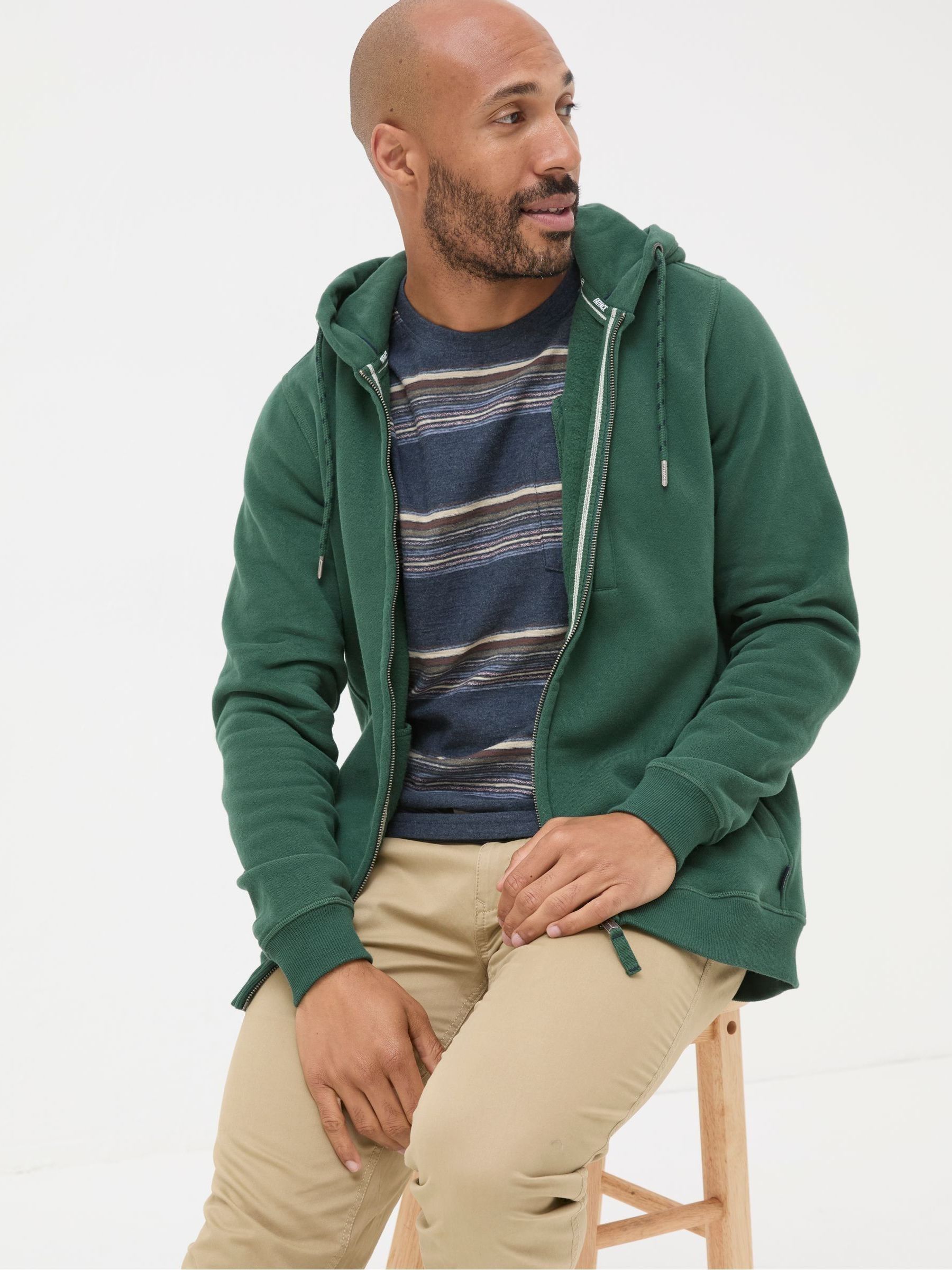 Brooke Dark Green Zip Through Hoodie - Image 3 of 5