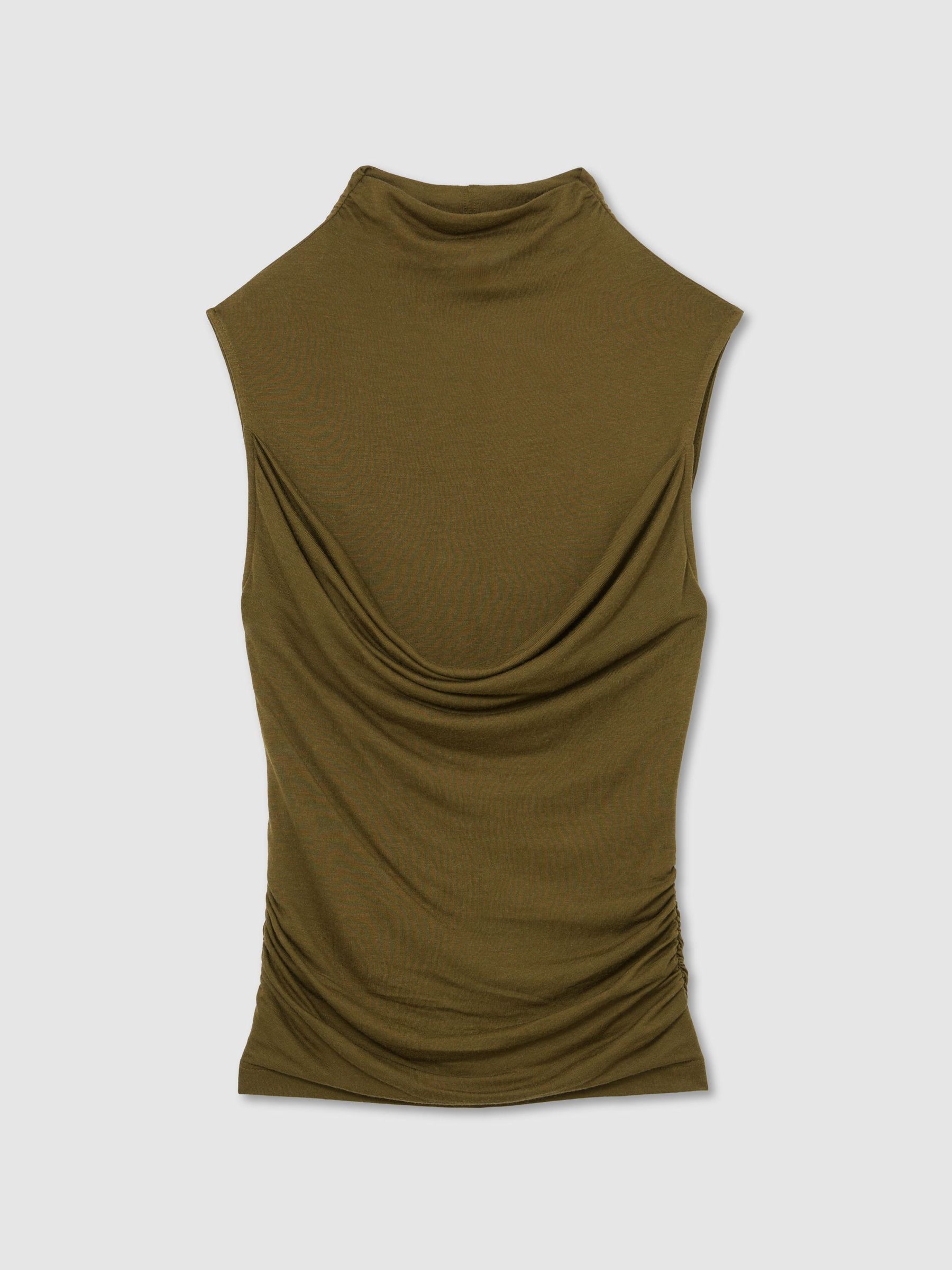 Modal-Cashmere Draped Sleeveless Top in Khaki Green - Image 2 of 7