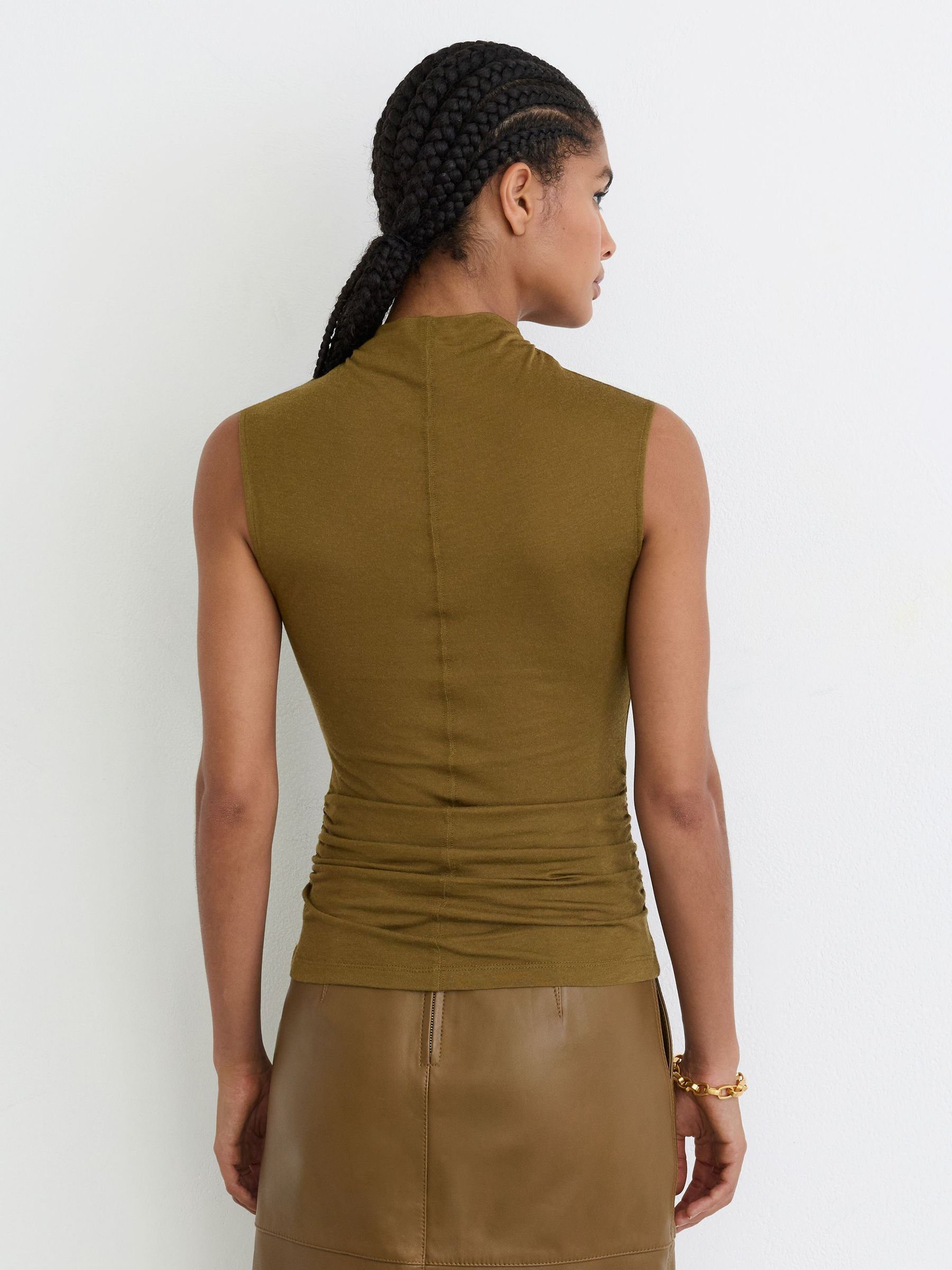 Modal-Cashmere Draped Sleeveless Top in Khaki Green - Image 5 of 7