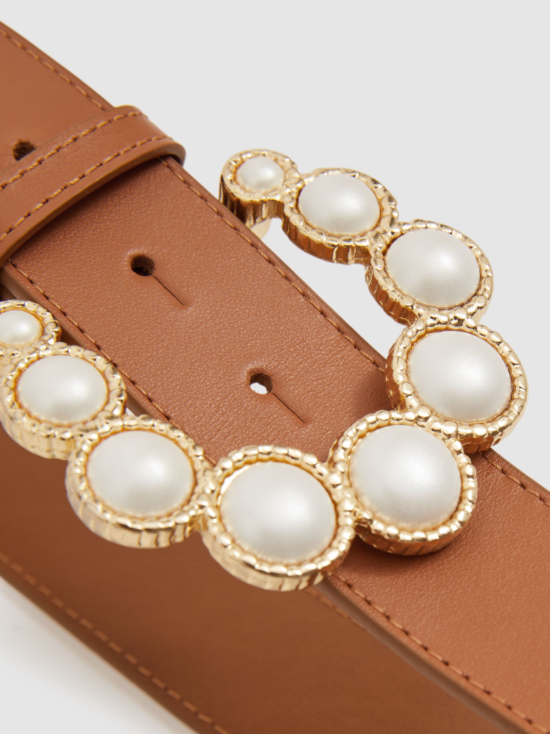 Camilla Elphick Leather Pearl Buckle Belt in Tan - Image 3 of 4