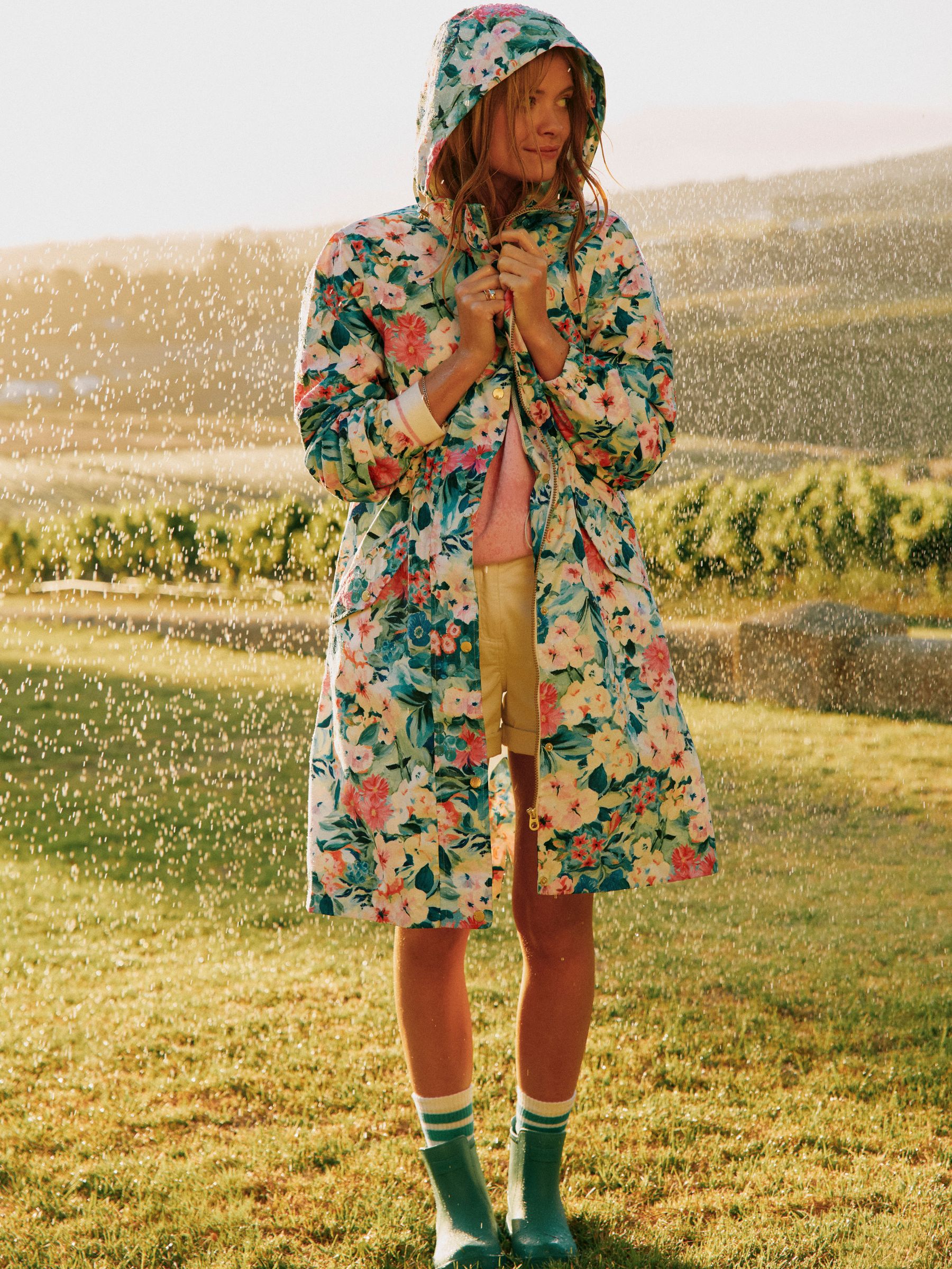 Holkham Floral Waterproof Packable Raincoat With Hood Joules
