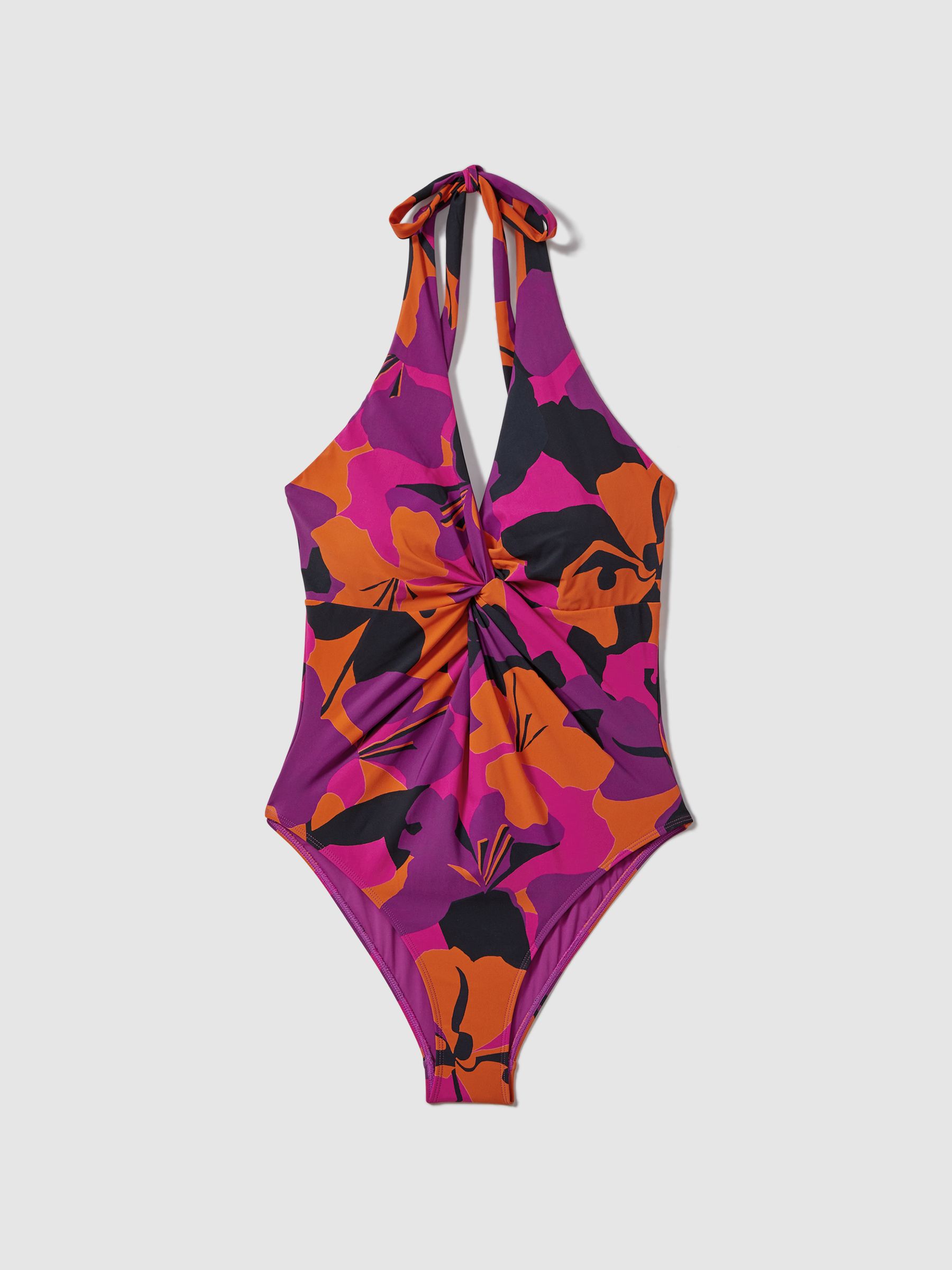 Florere Printed Twist Front Swimsuit in Pink/Orange - Image 2 of 5