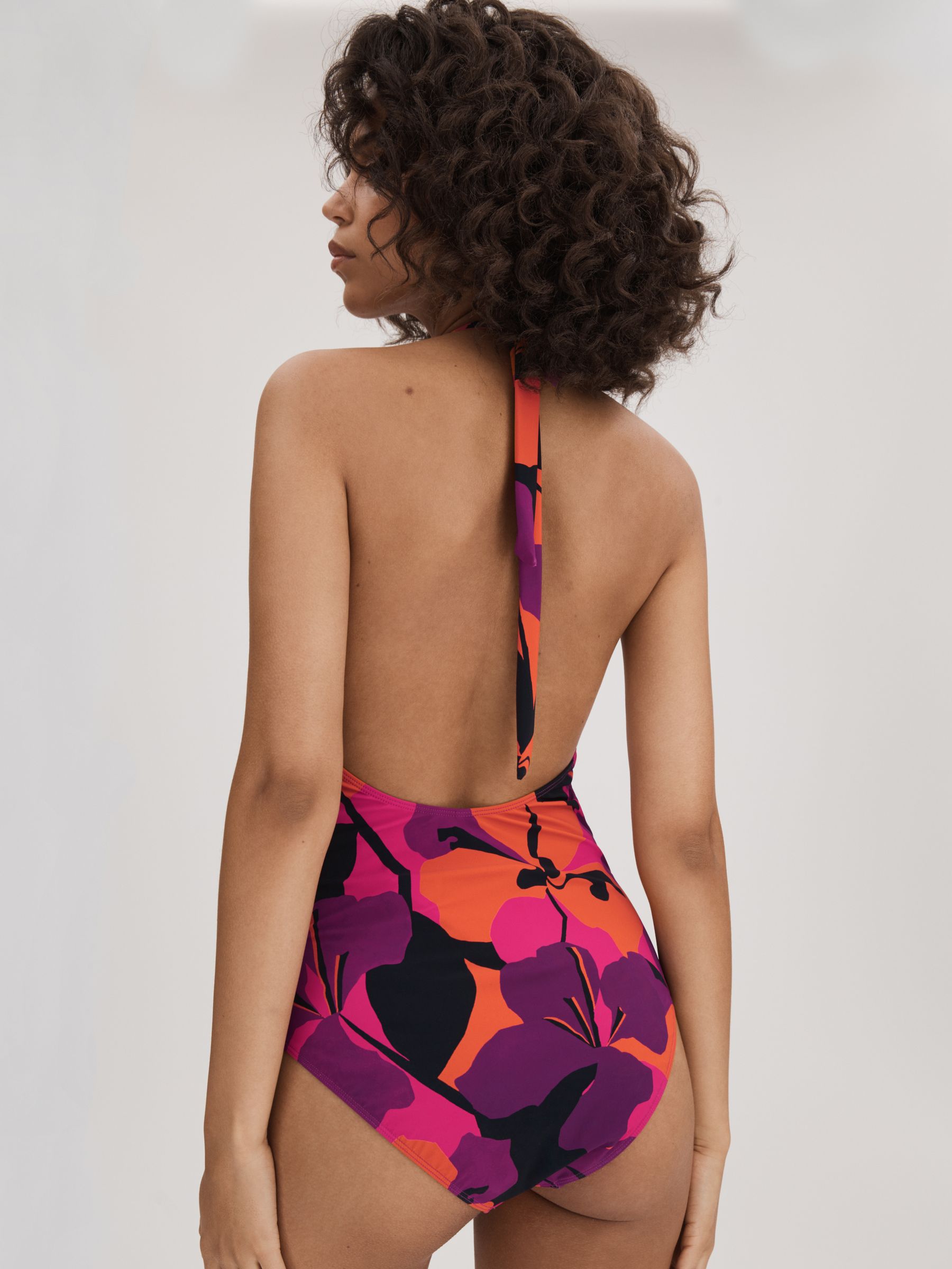 Florere Printed Twist Front Swimsuit in Pink/Orange - Image 4 of 5