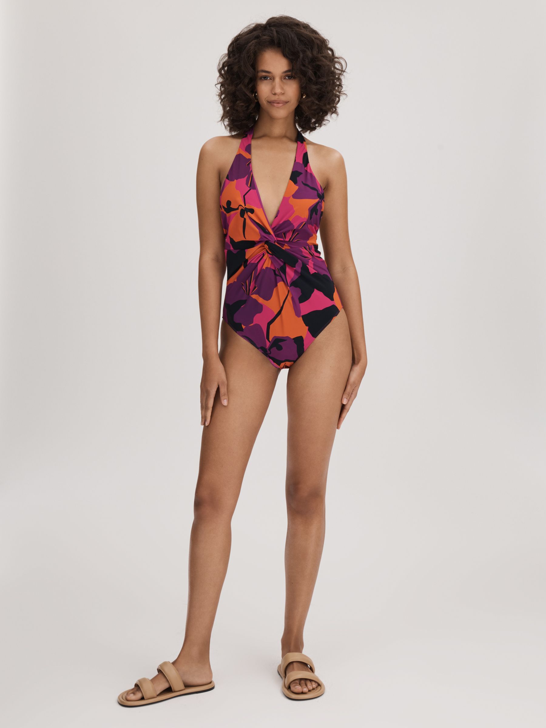 Florere Printed Twist Front Swimsuit in Pink/Orange - Image 5 of 5