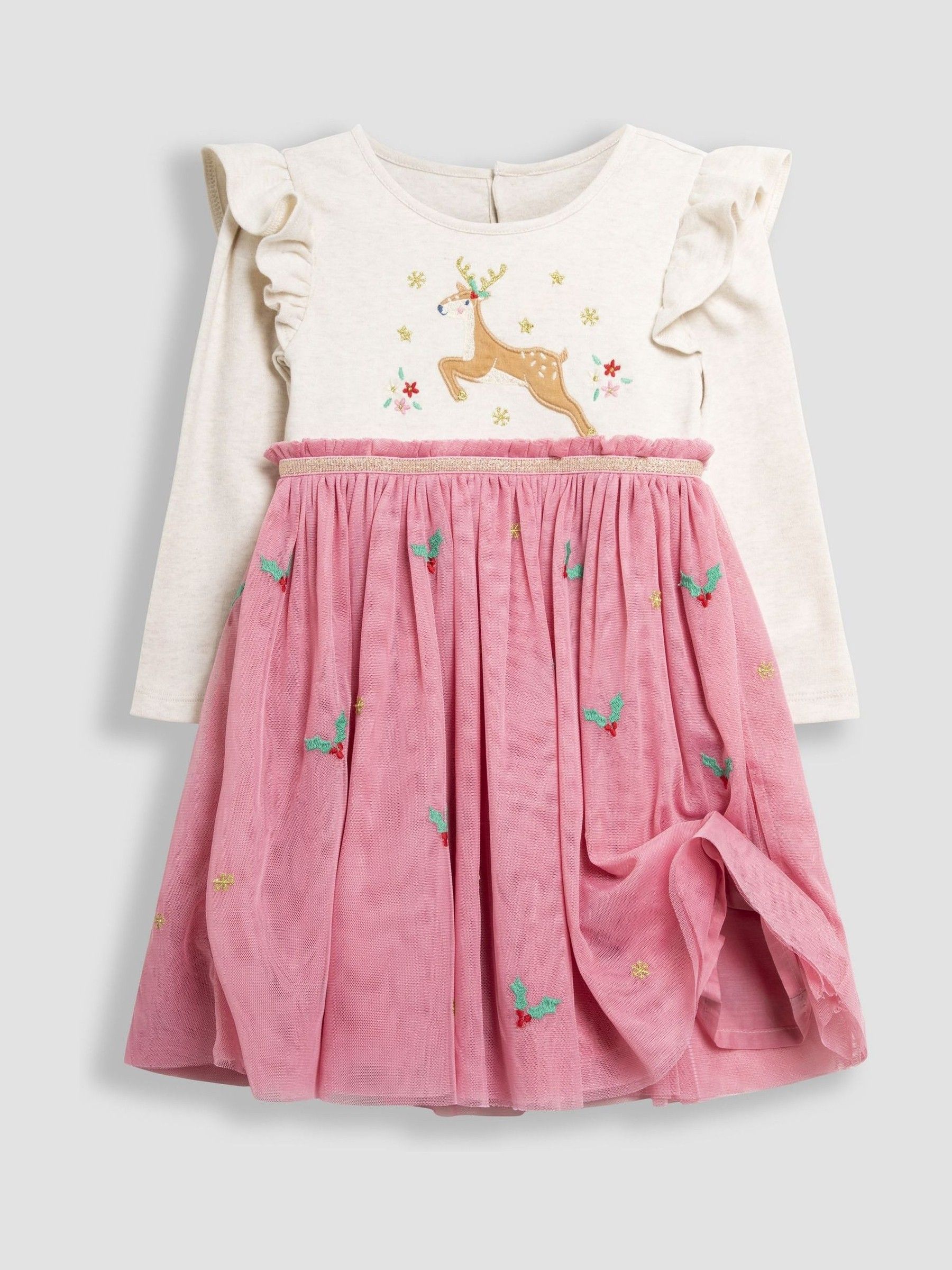 Pink Reindeer Christmas Appliqué Tulle Party Dress - Image 2 of 5