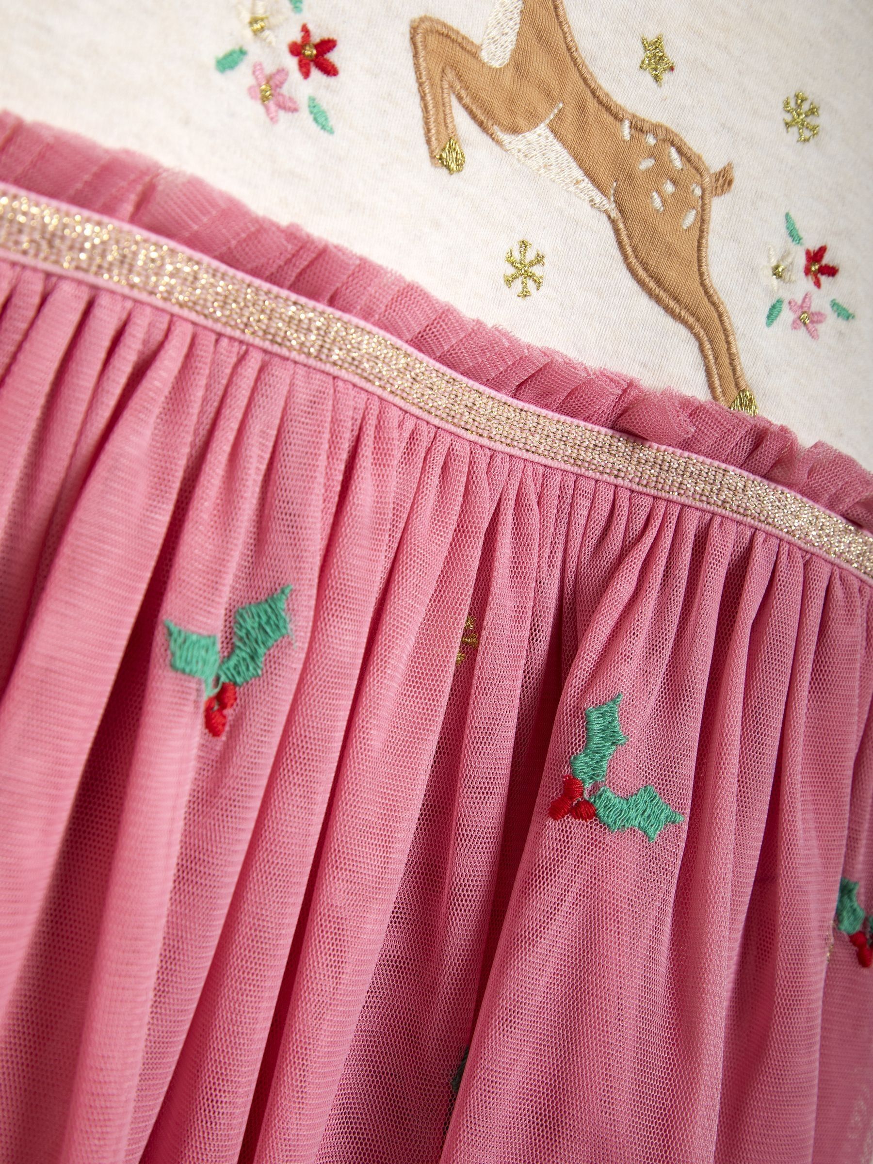 Pink Reindeer Christmas Appliqué Tulle Party Dress - Image 4 of 5