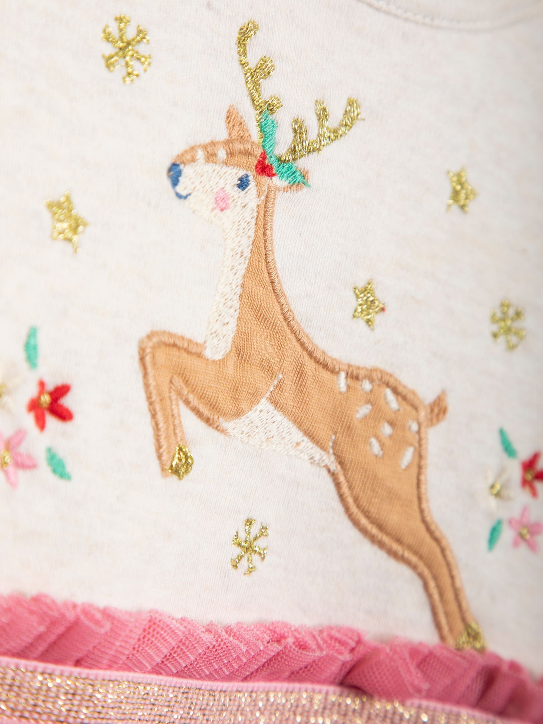 Pink Reindeer Christmas Appliqué Tulle Party Dress - Image 5 of 5
