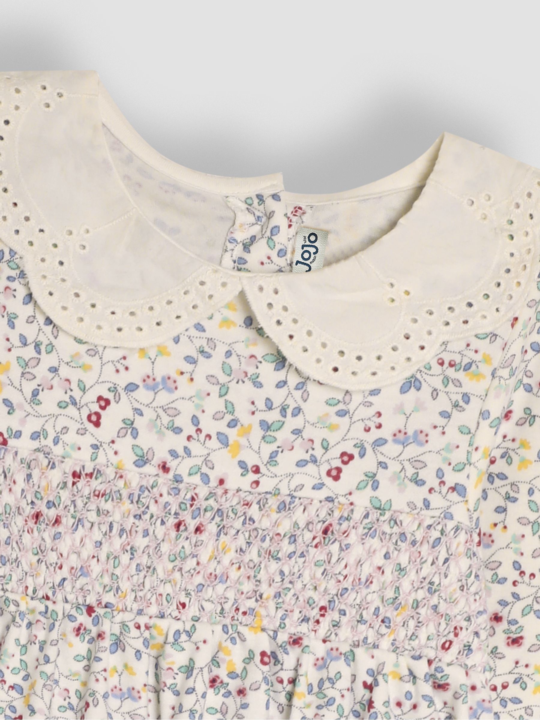 Cream Floral Smocked Broderie Collar Dress - Image 3 of 3