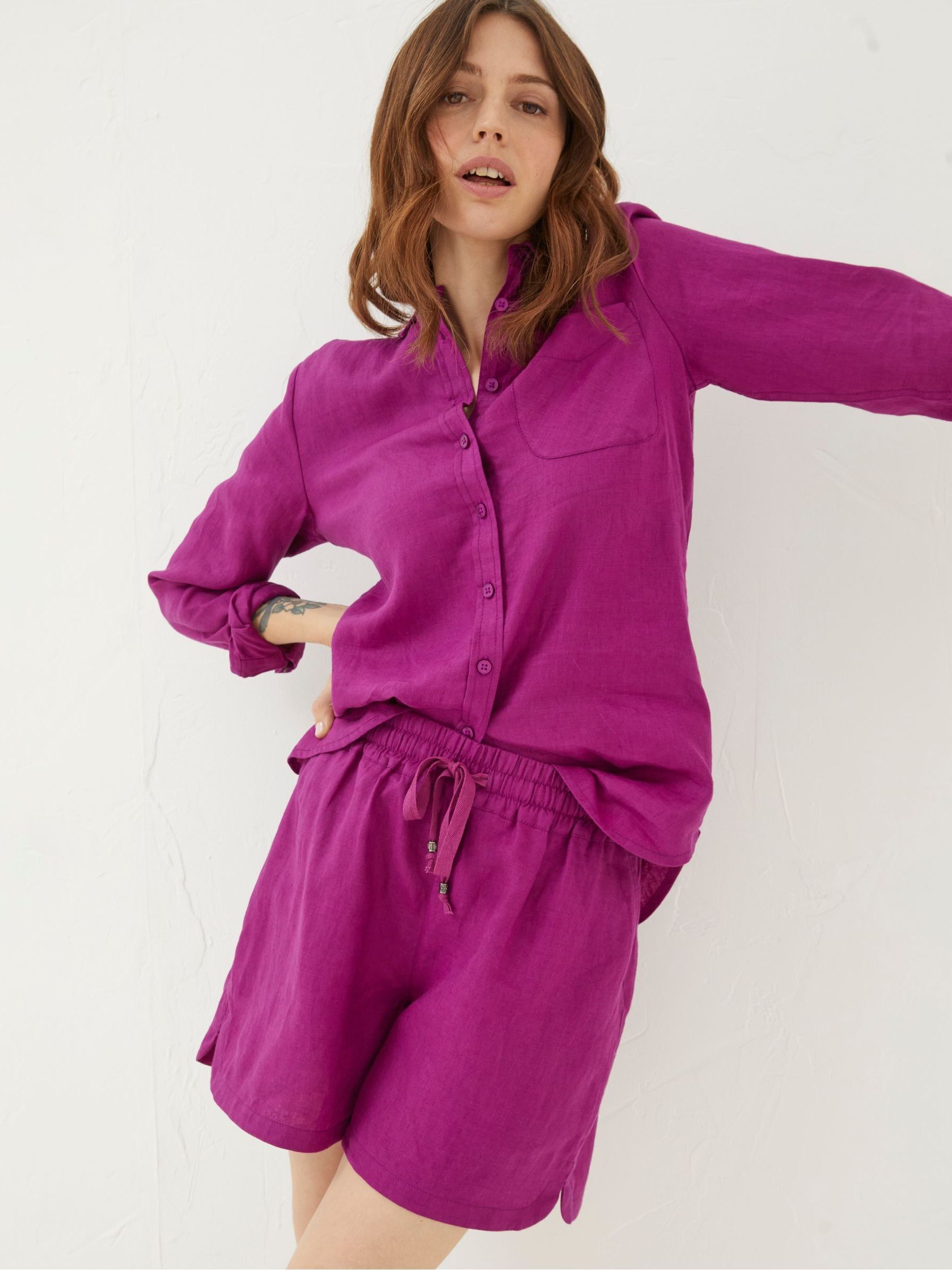 Tenby Purple Linen Shorts - Image 1 of 4