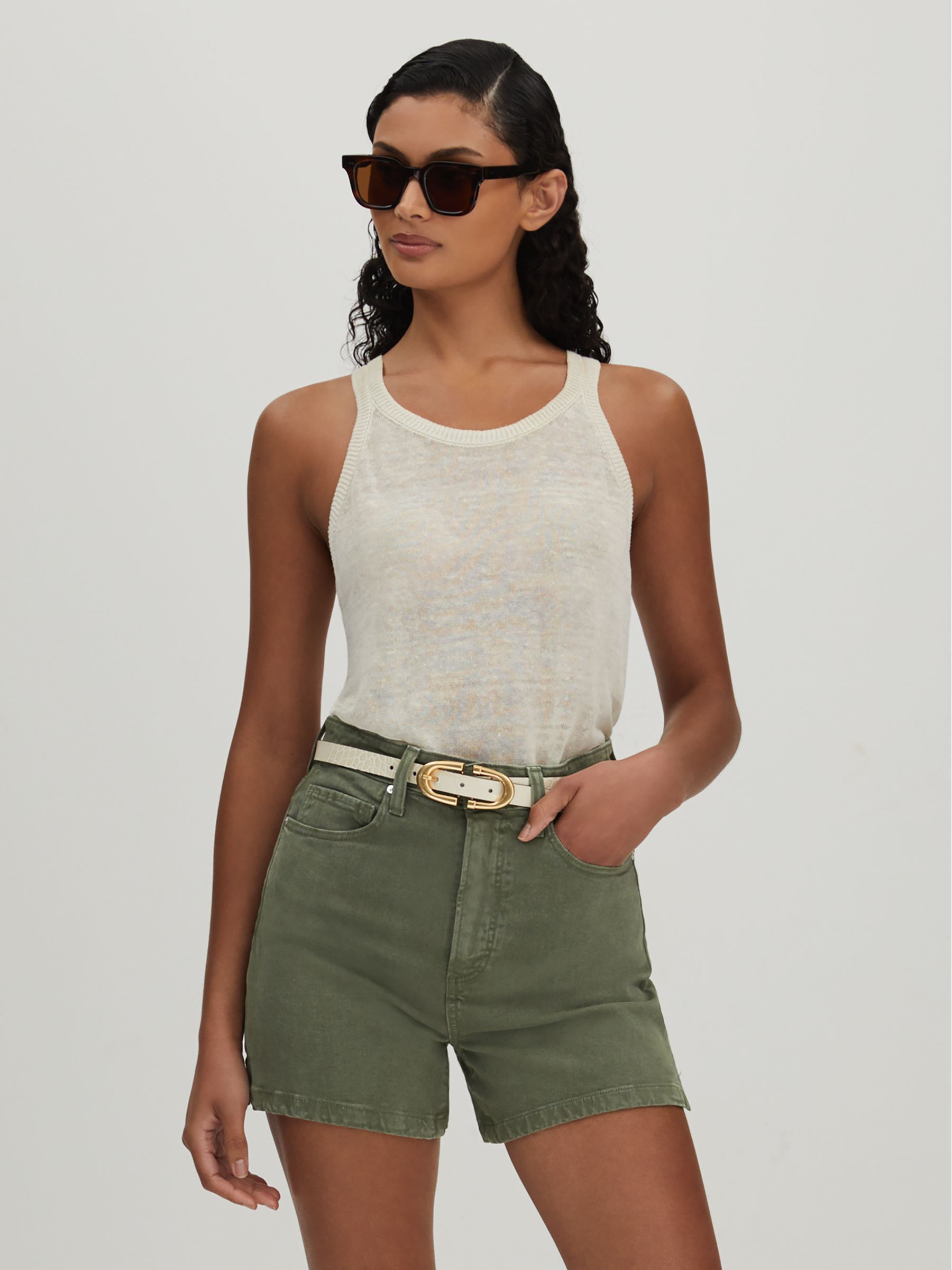 Paige High Rise Denim Shorts in Vintage Ivy Green - Image 1 of 6