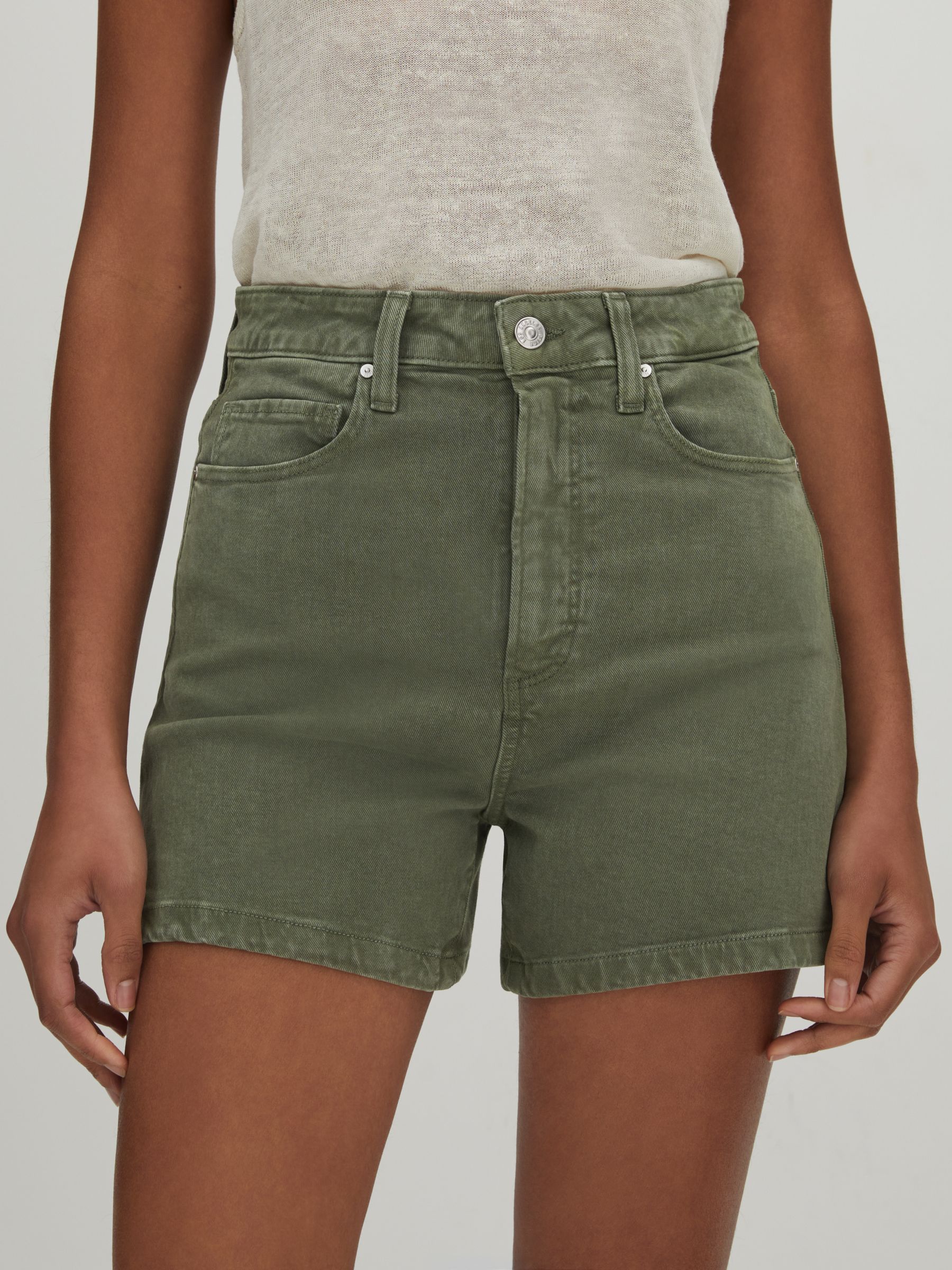 Paige High Rise Denim Shorts in Vintage Ivy Green - Image 3 of 6