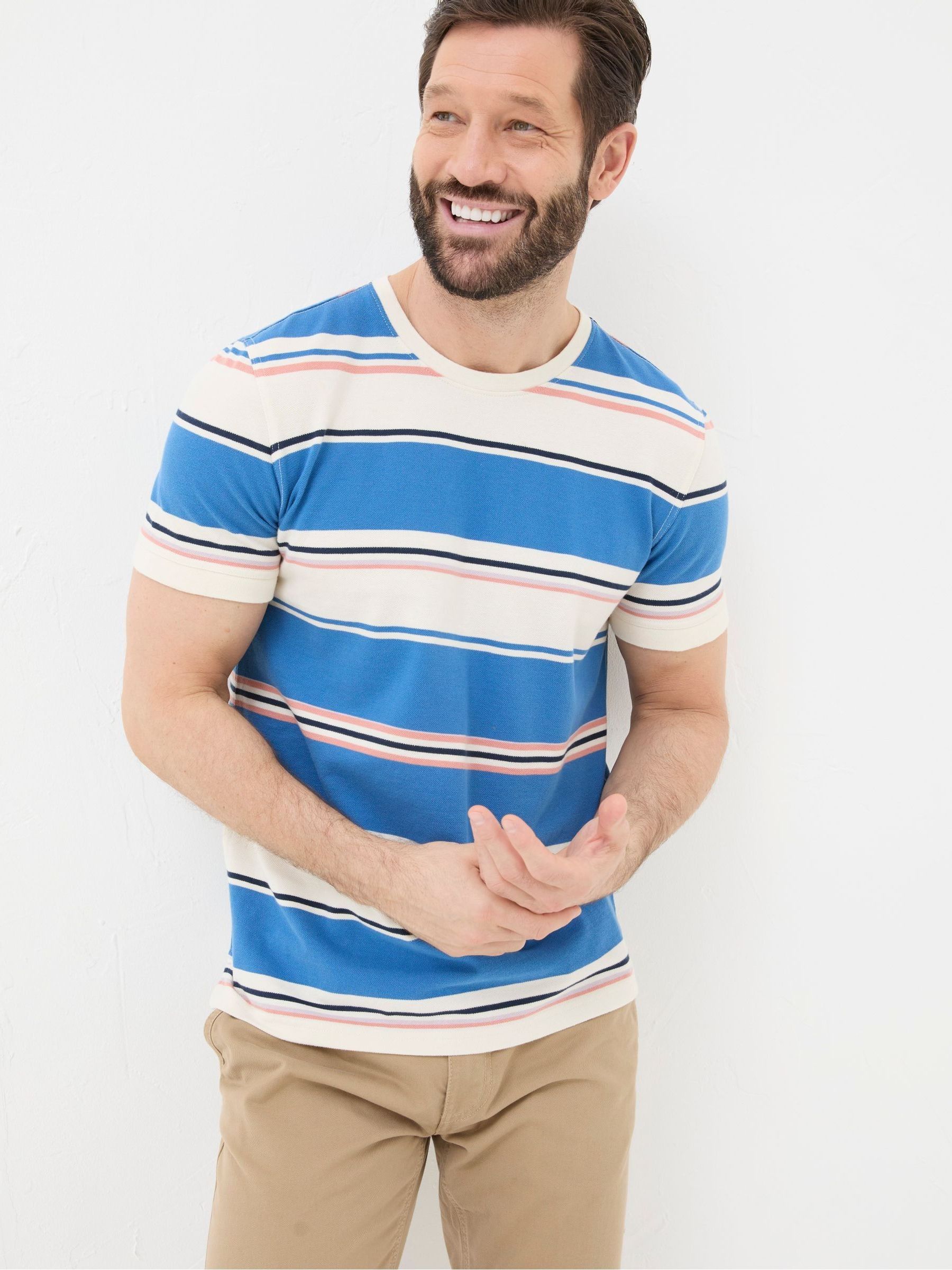 Blue Pique Stripe T-Shirt - Image 1 of 5 Blue Pique Stripe T-Shirt - Image 1 of 5