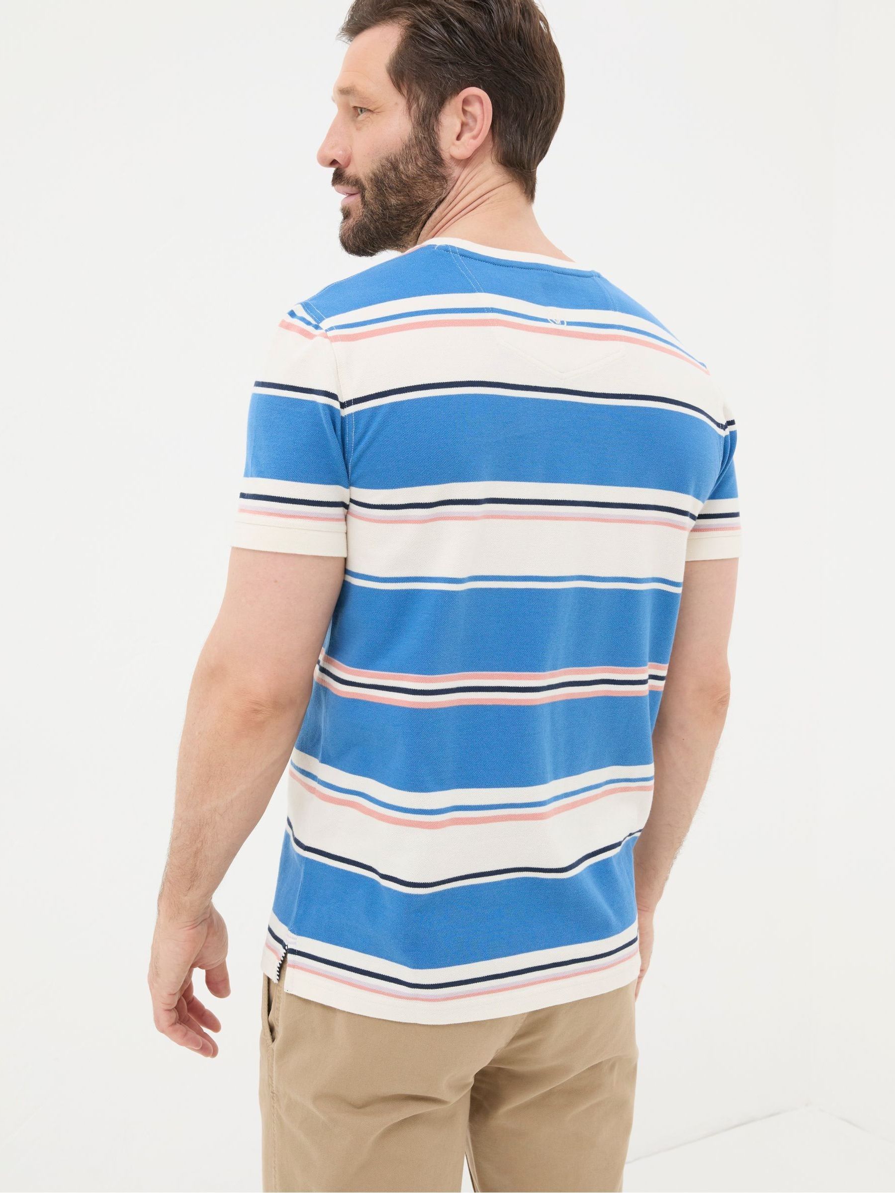 Blue Pique Stripe T-Shirt - Image 2 of 5 Blue Pique Stripe T-Shirt - Image 2 of 5