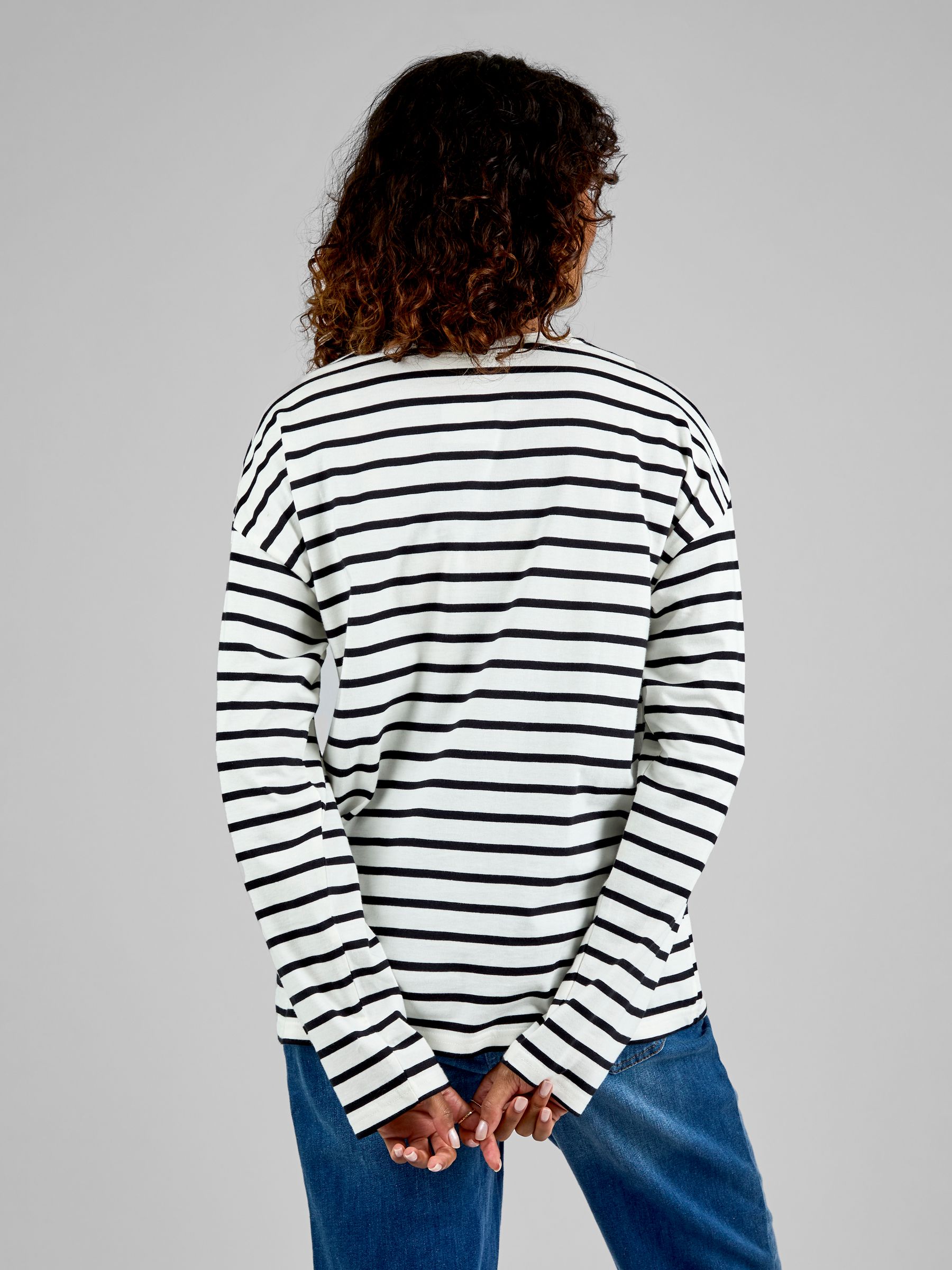 Black & Cream Stripe Long Sleeve Boyfriend Maternity T-Shirt - Image 2 of 4