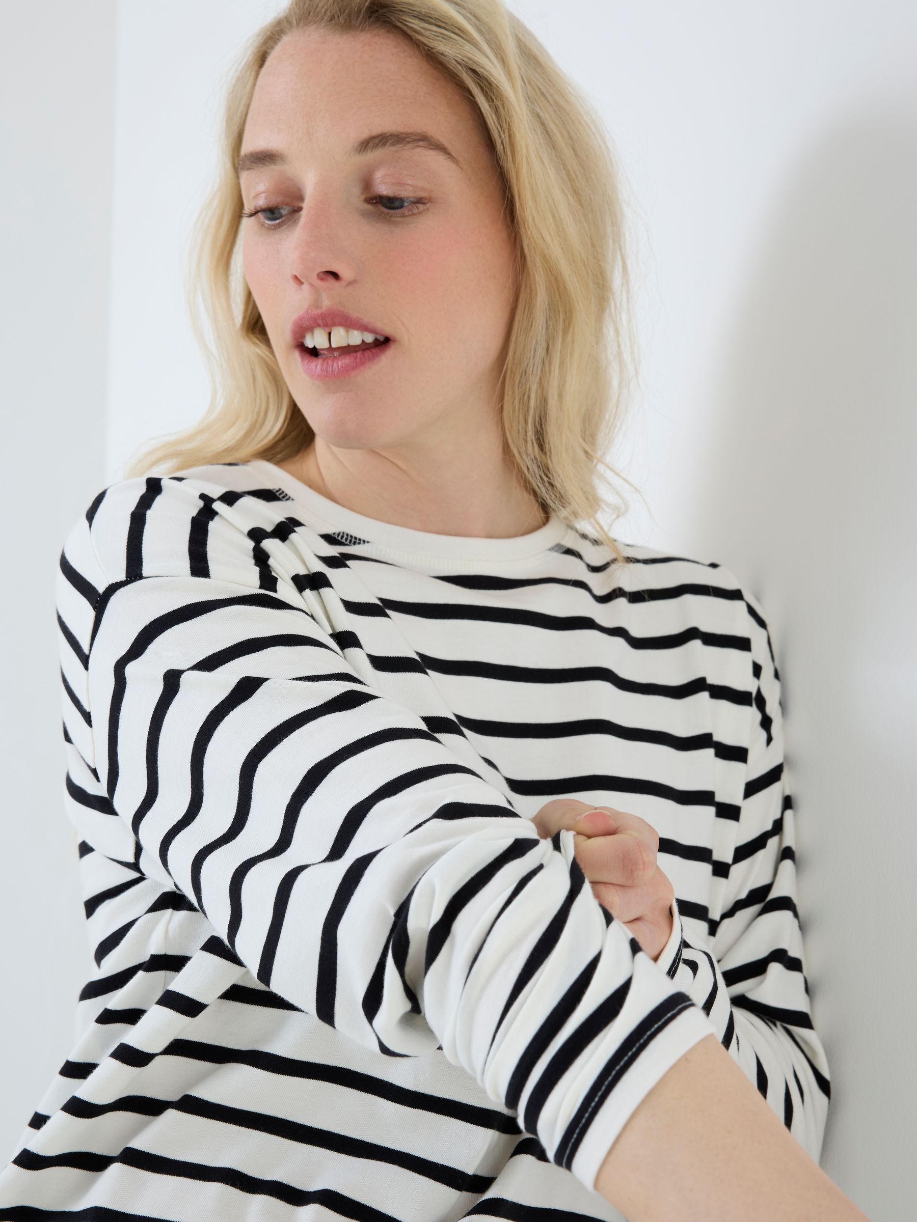 Black & Cream Stripe Long Sleeve Boyfriend Maternity T-Shirt - Image 5 of 5