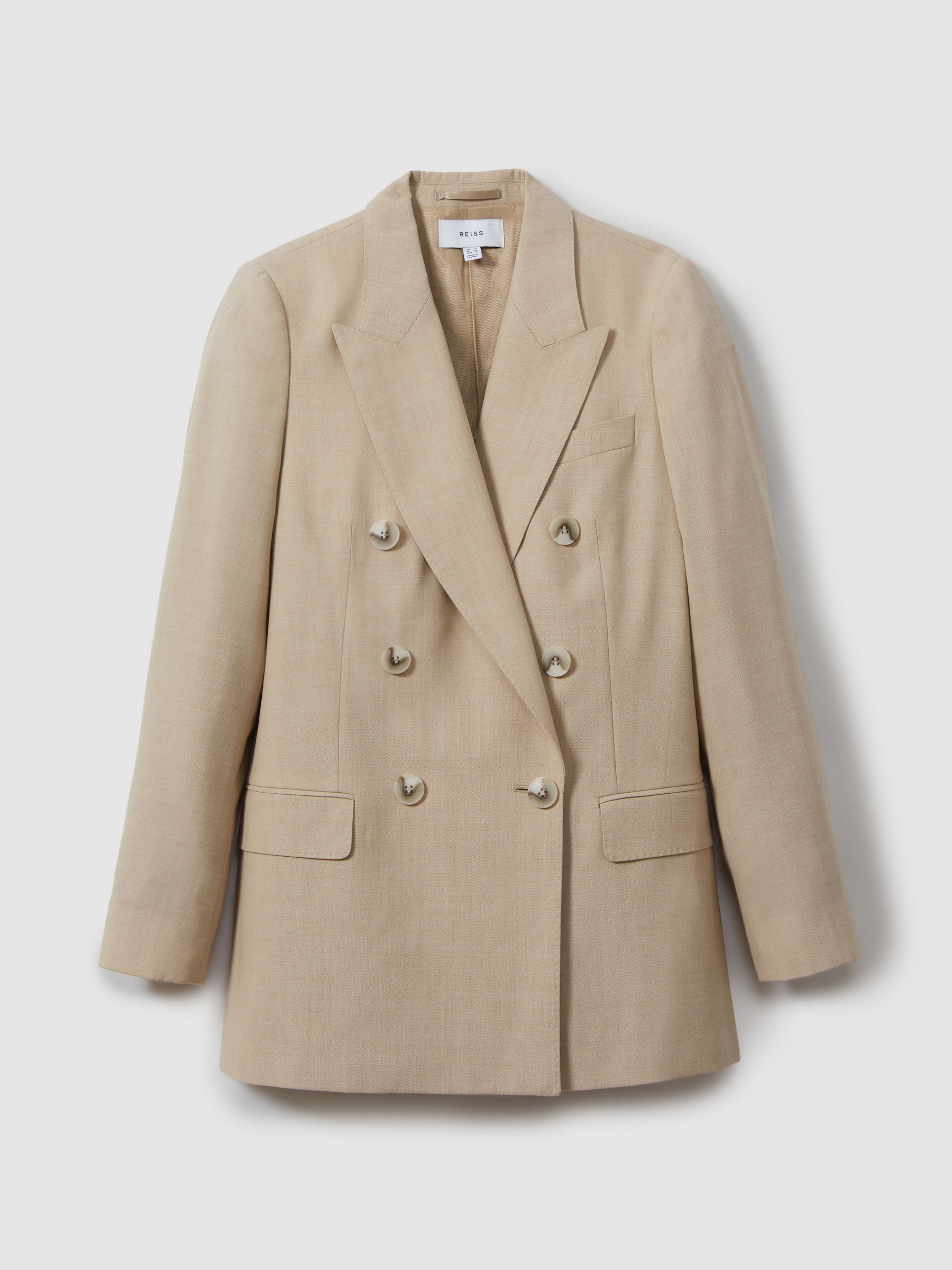 Wool Double Breasted Suit Blazer in Neutral - Image 2 of 6