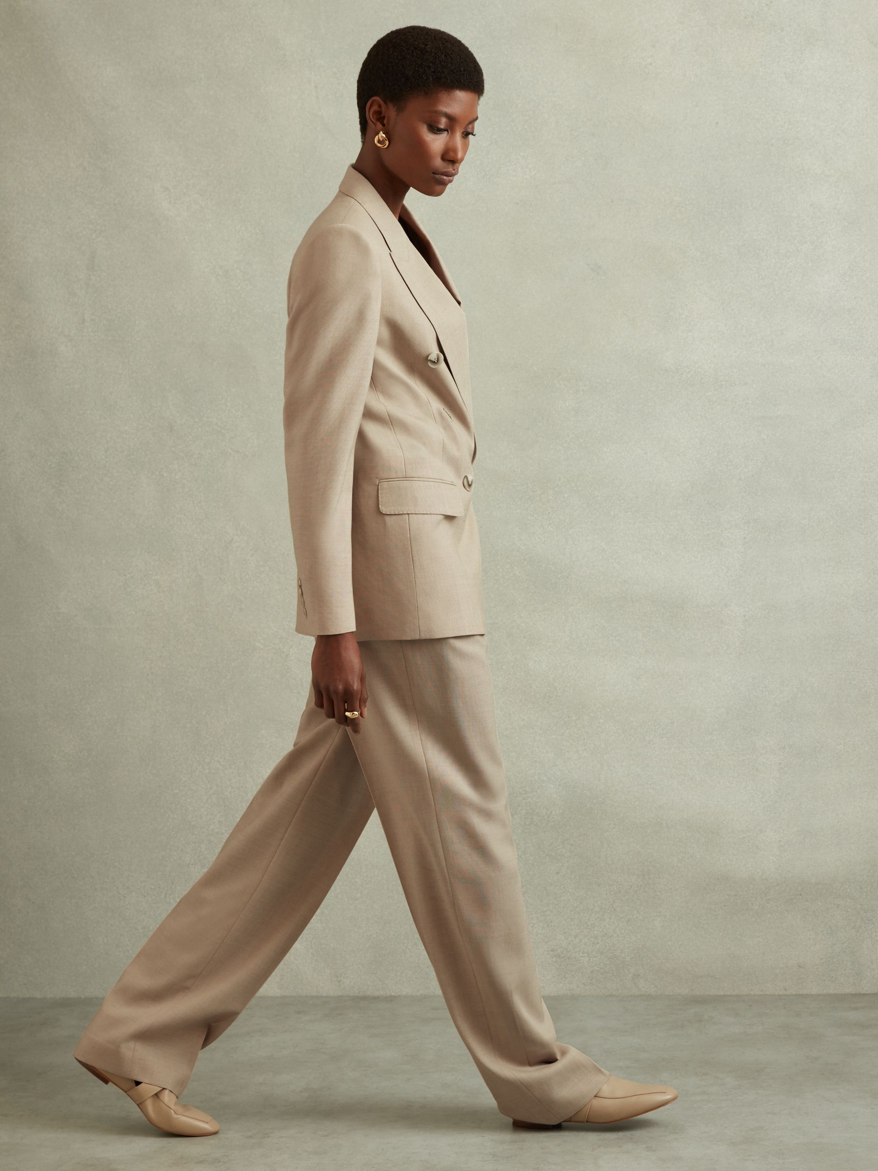Wool Double Breasted Suit Blazer in Neutral - Image 3 of 6