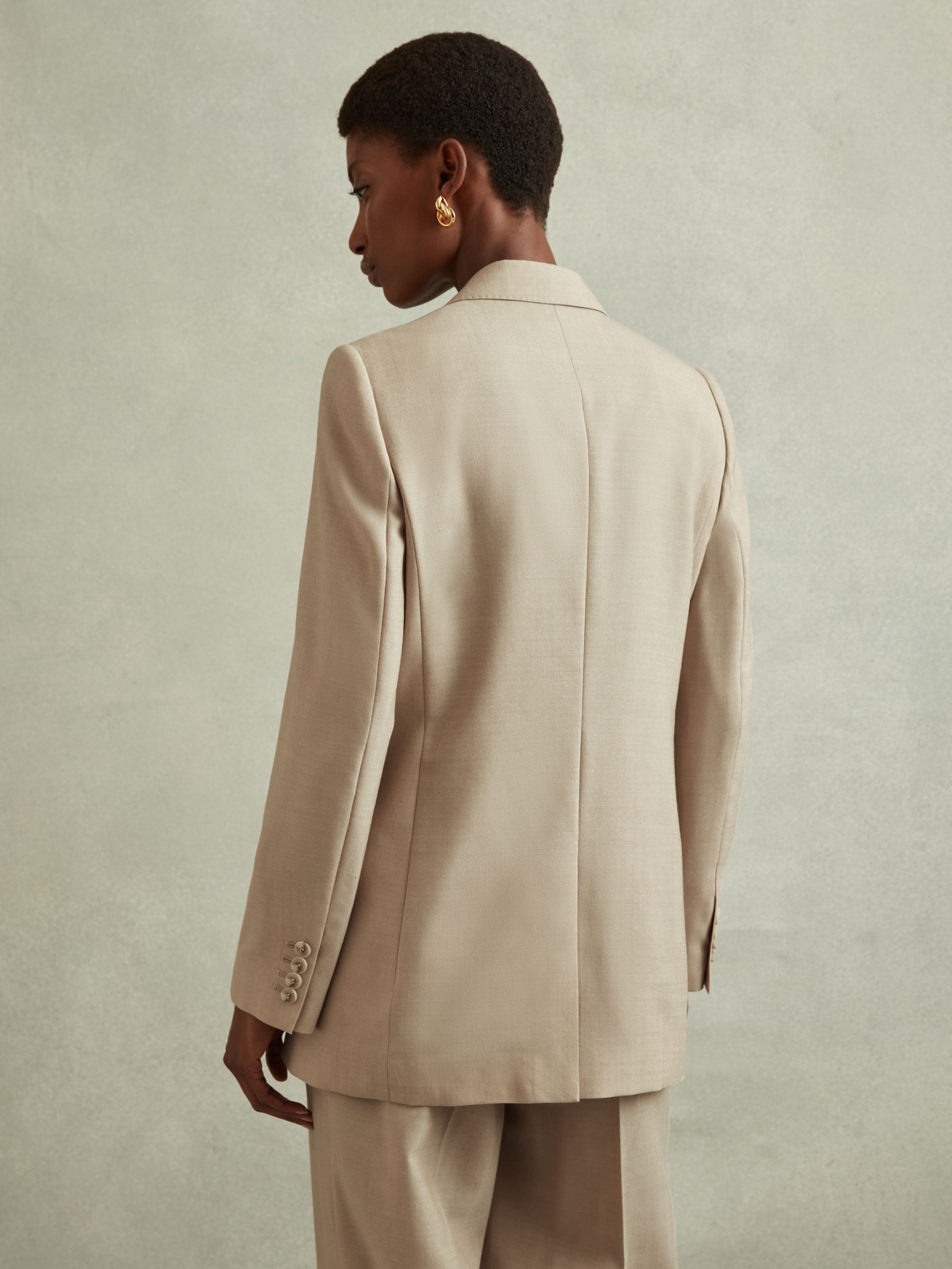 Wool Double Breasted Suit Blazer in Neutral - Image 4 of 6