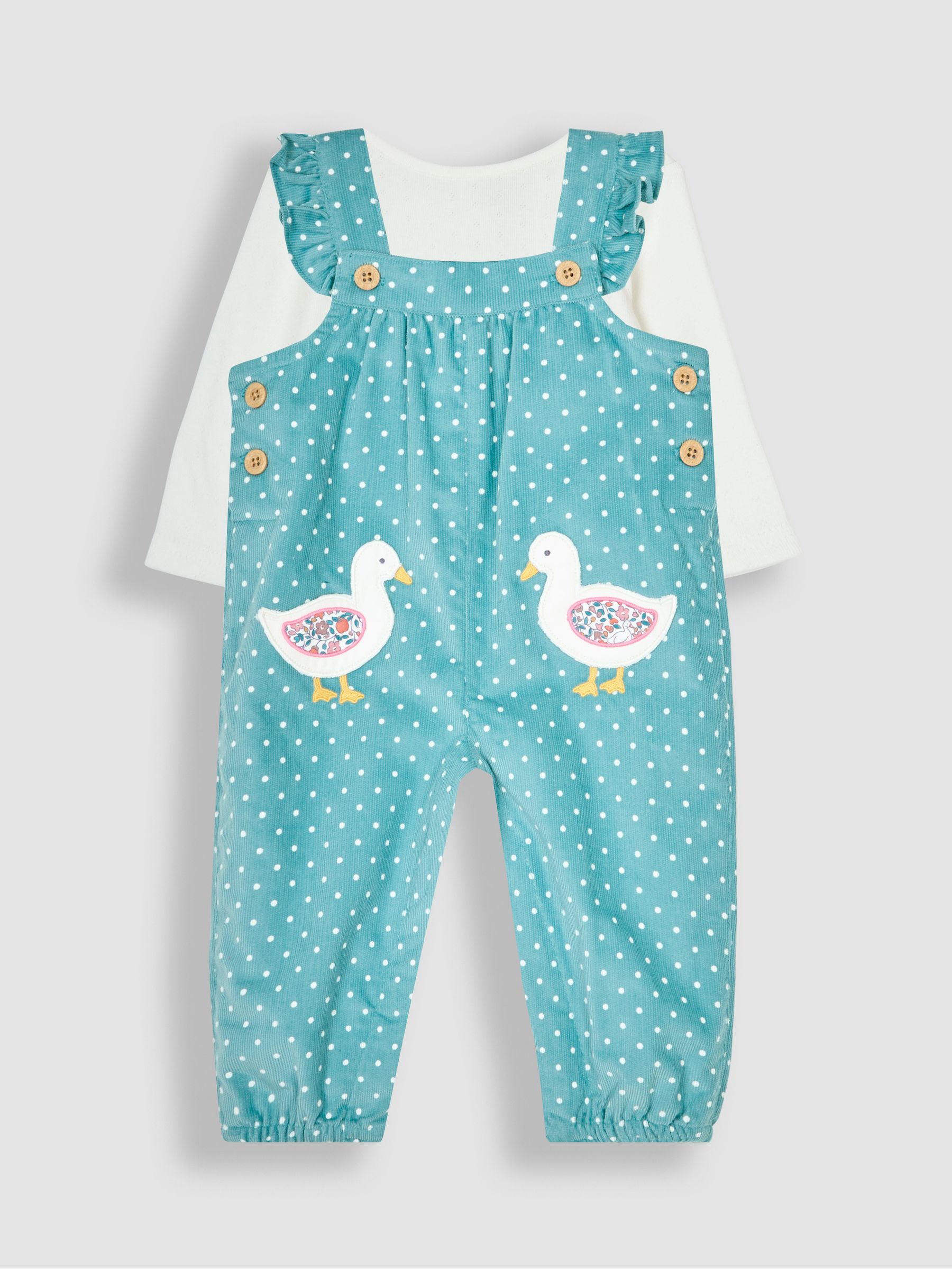 Duck Egg Blue Duck Appliqué Cord Dungarees & Top Set - Image 1 of 6