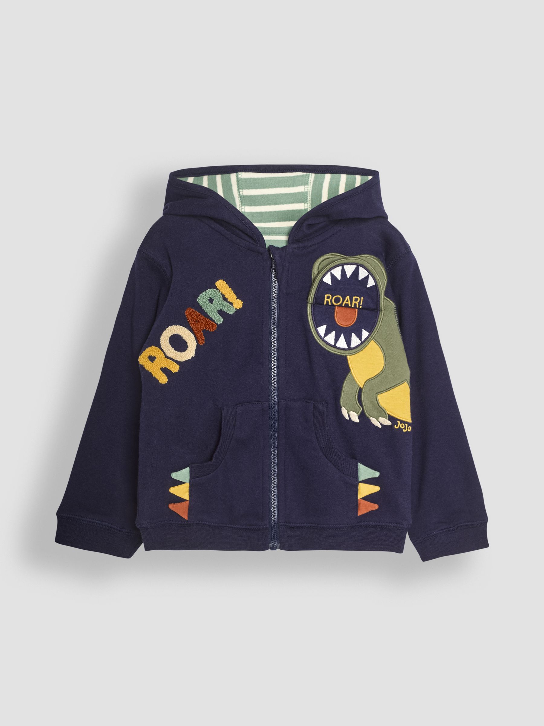 Navy T-Rex Appliqué Zip Up Hoodie - Image 2 of 7