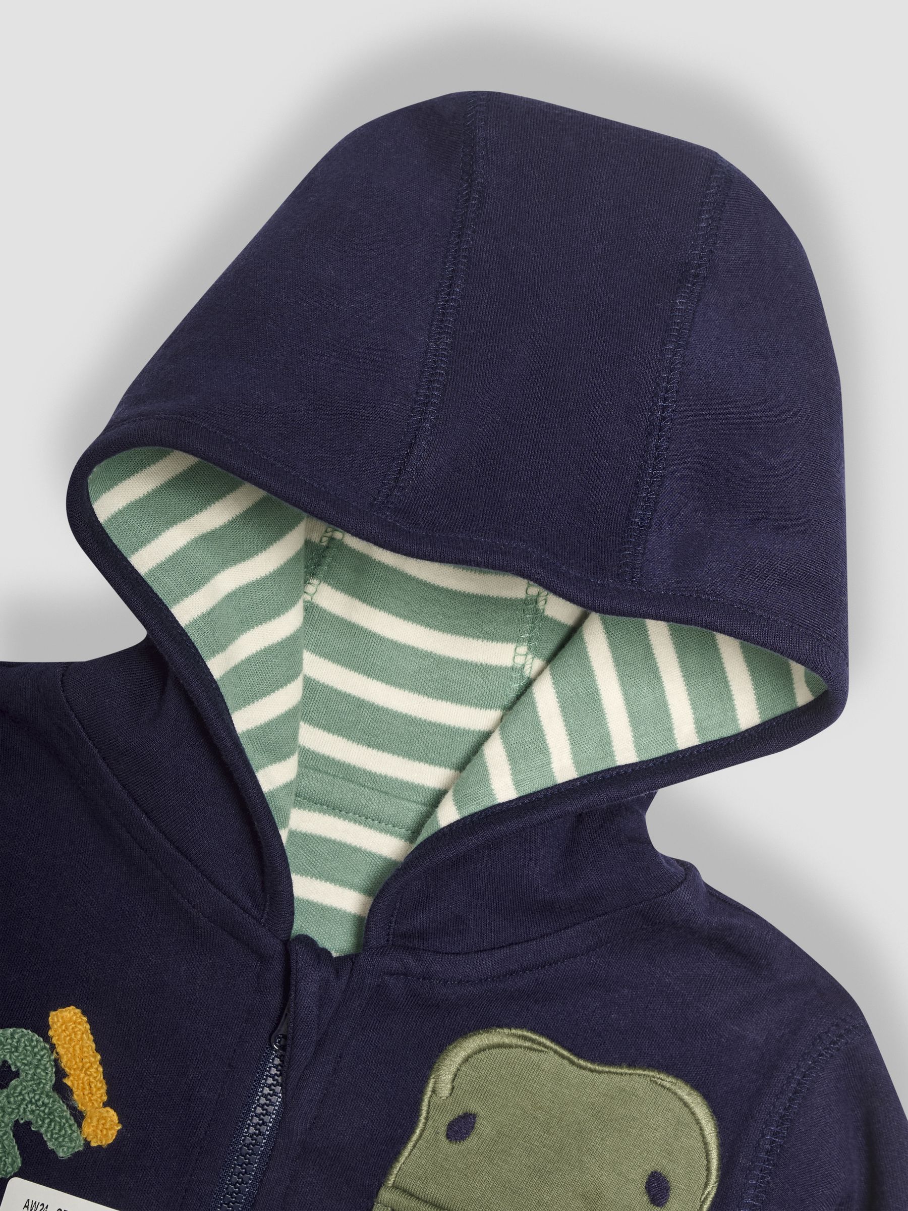 Navy T-Rex Appliqué Zip Up Hoodie - Image 6 of 7