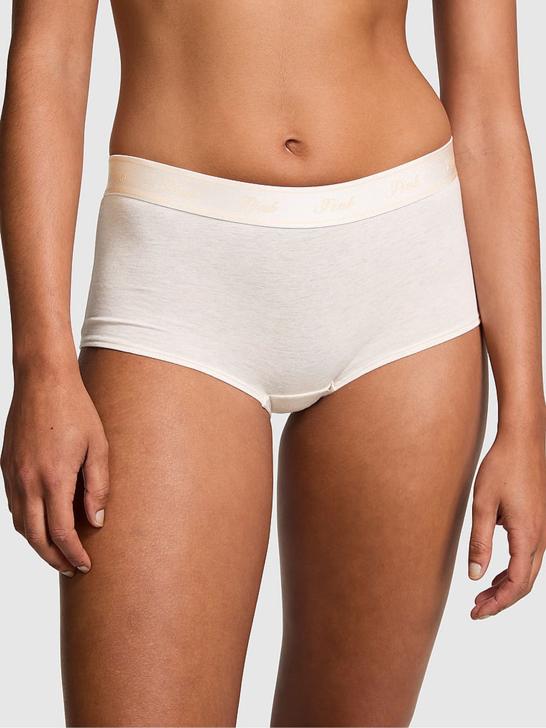 Heather Oatmeal Beige Short Cotton Logo Knickers - Image 1 of 1