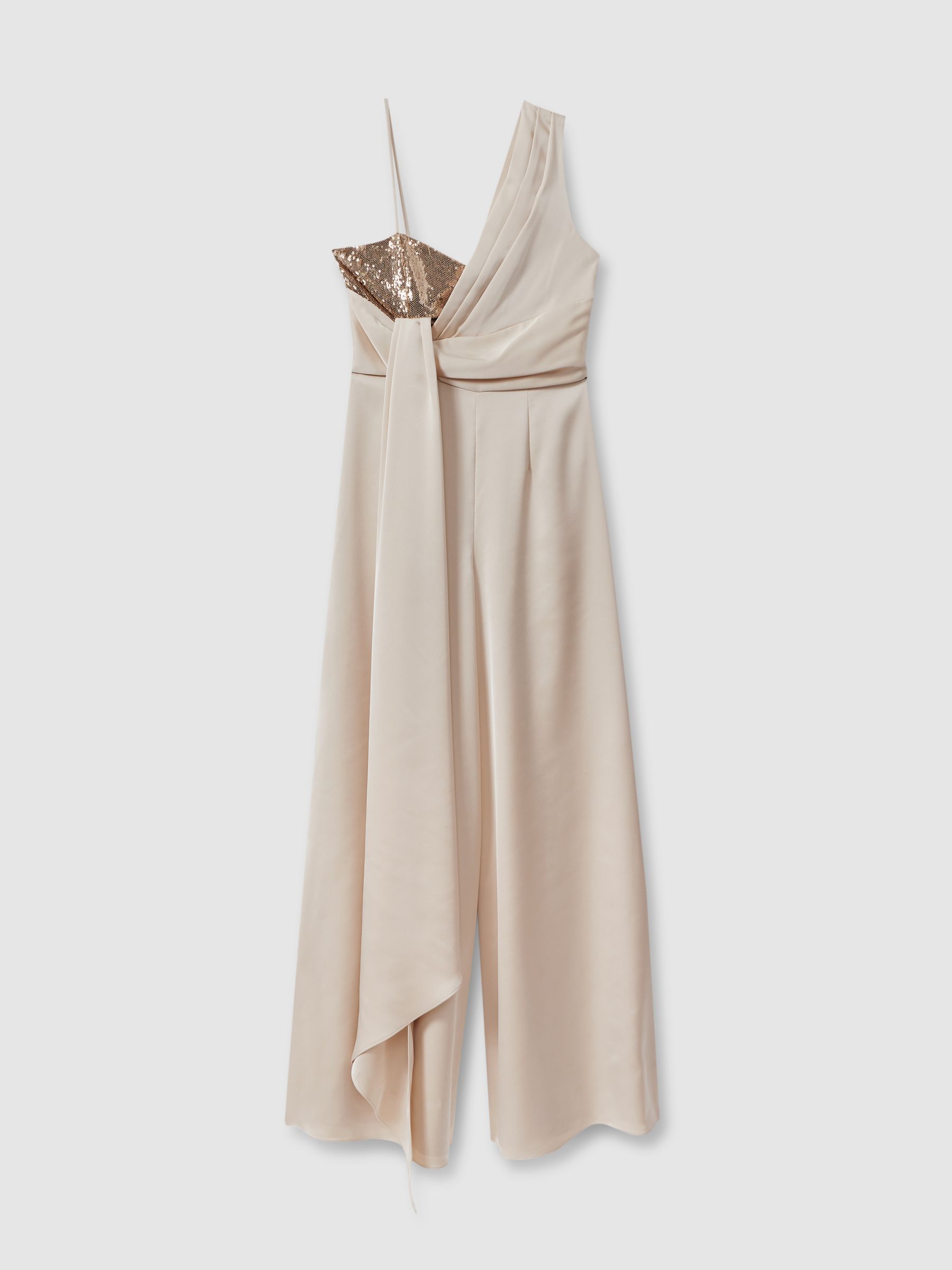 Halston Satin Sequin Wide Leg Jumpsuit in Champagne - Image 2 of 6