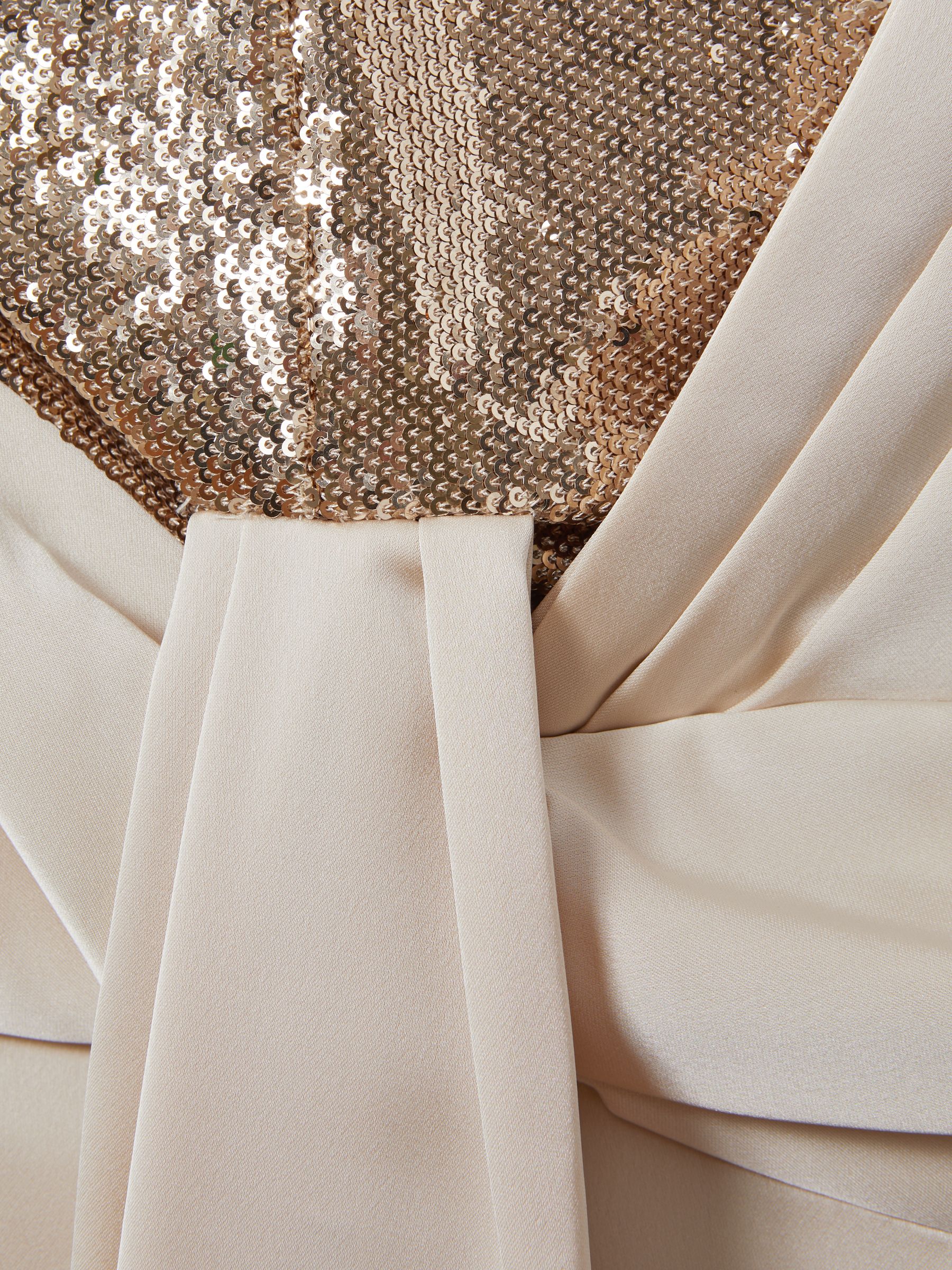 Halston Satin Sequin Wide Leg Jumpsuit in Champagne - Image 6 of 6