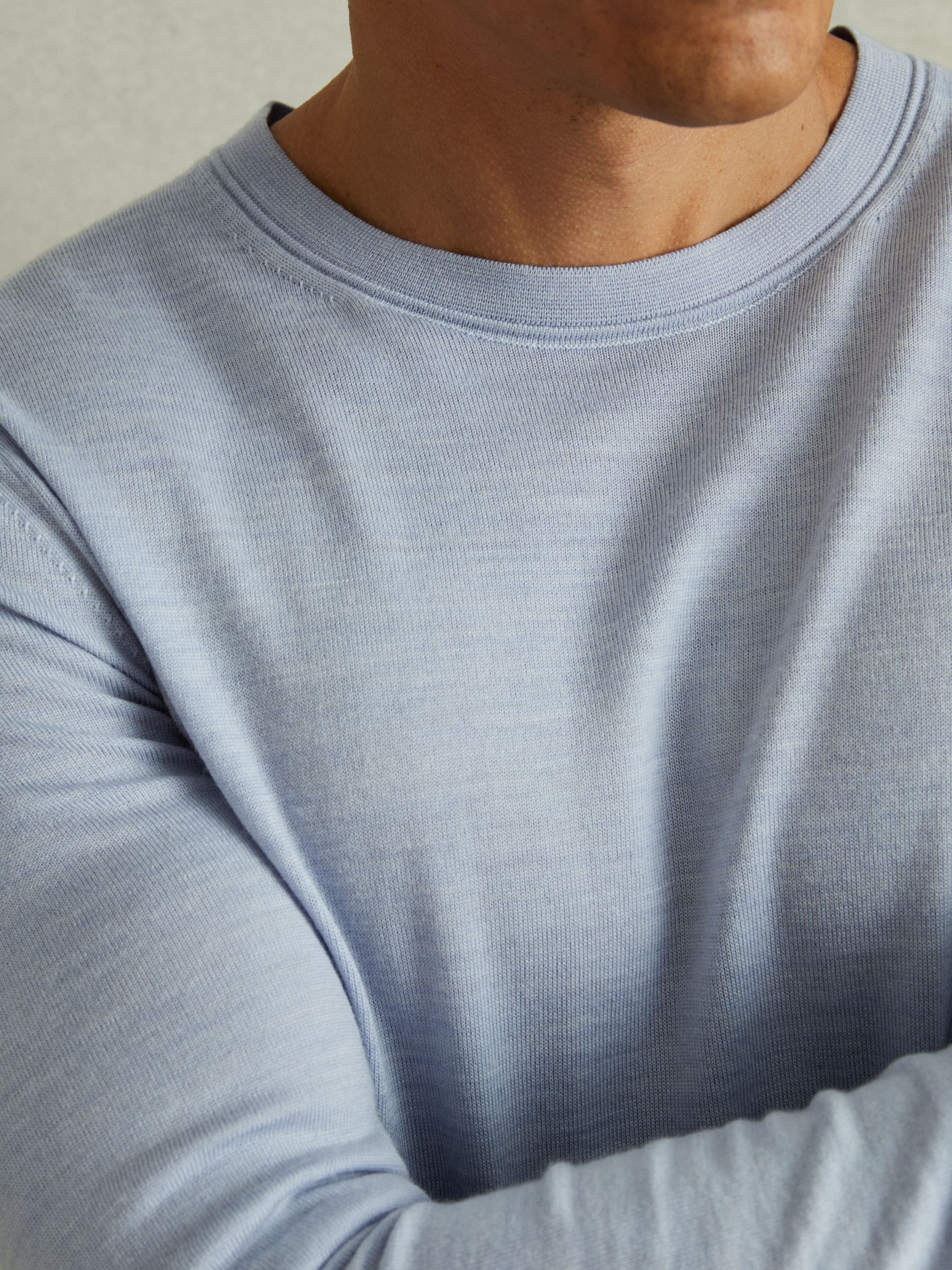 Merino Wool Crew Neck Jumper in Soft Blue Melange - Image 2 of 4