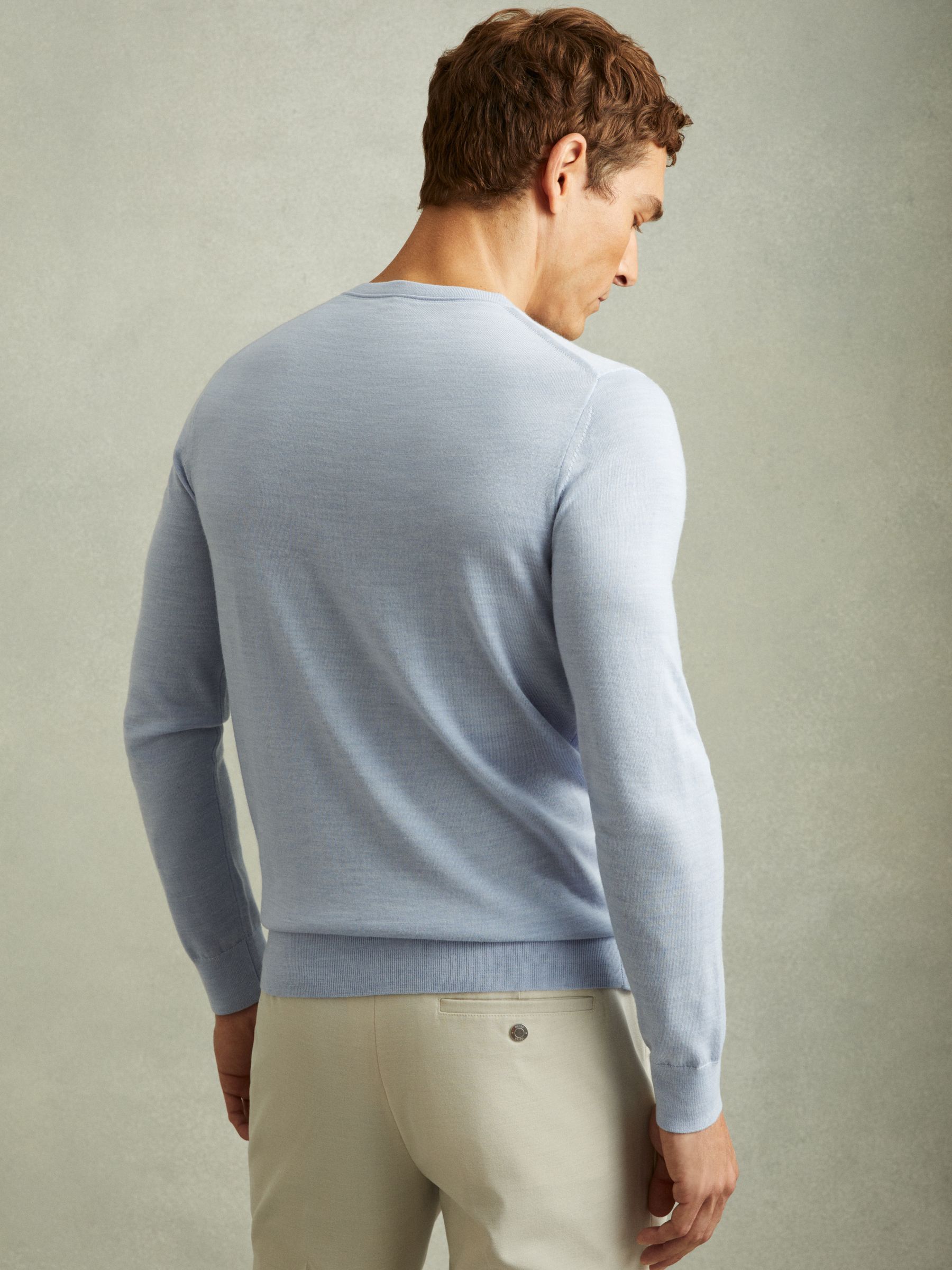 Merino Wool Crew Neck Jumper in Soft Blue Melange - Image 3 of 4