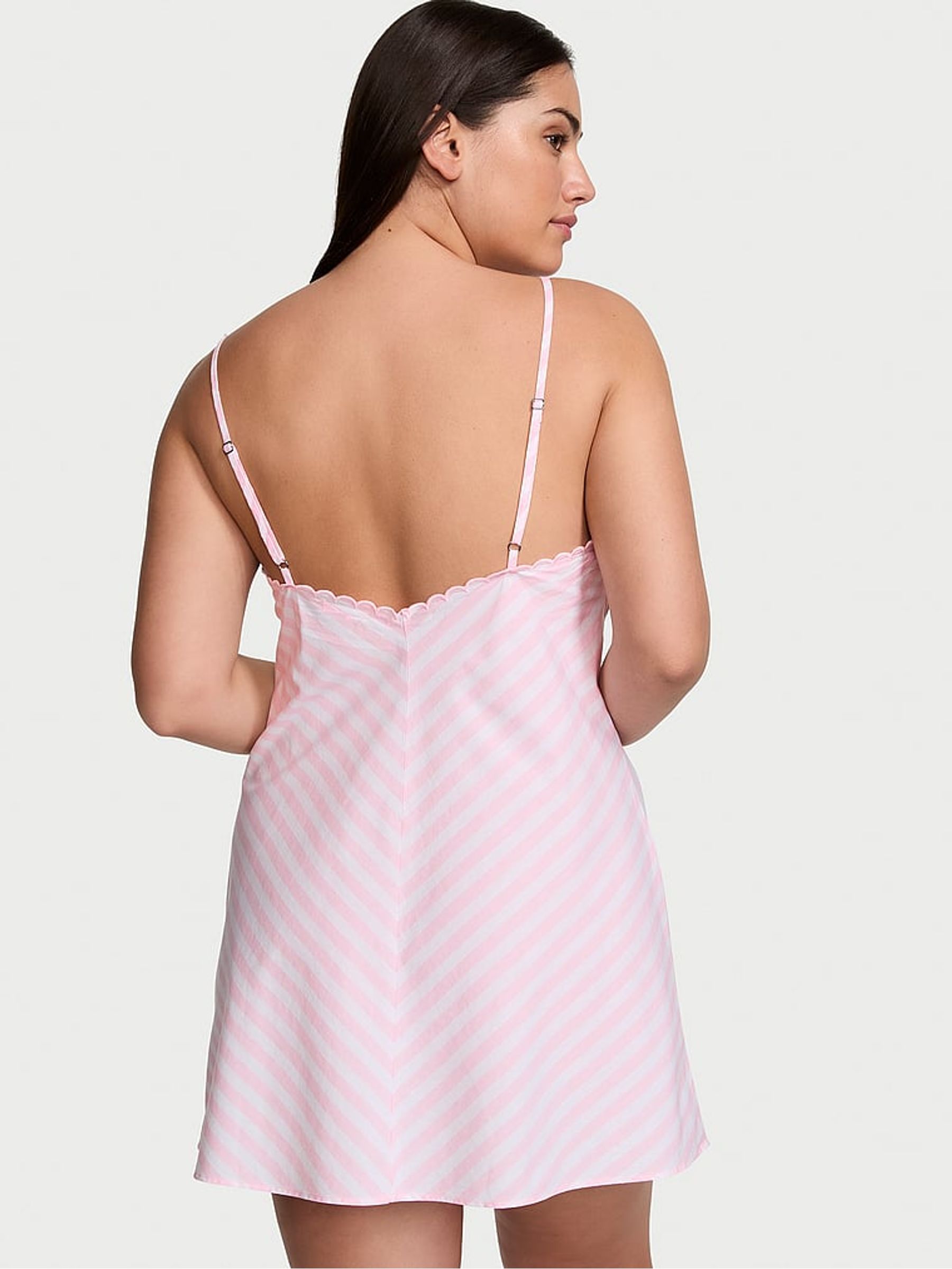 Pretty Blossom Pink Stripe Cotton Eyelit Slip Dress - Image 2 of 3