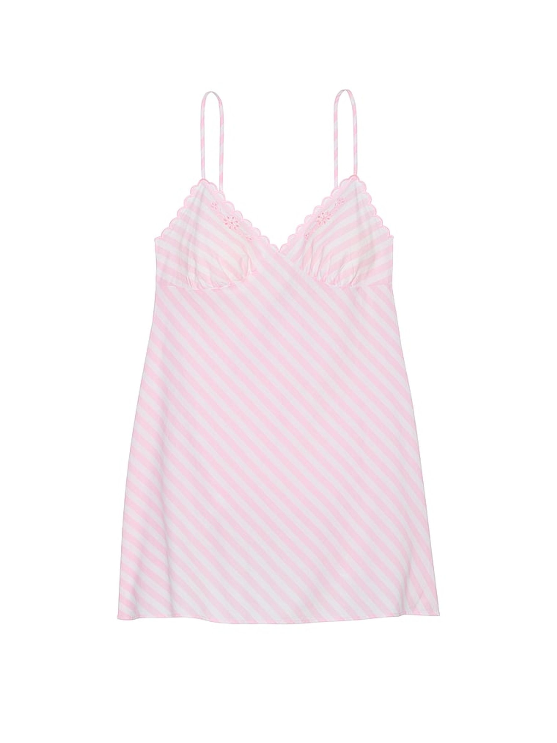 Pretty Blossom Pink Stripe Cotton Eyelit Slip Dress - Image 3 of 3