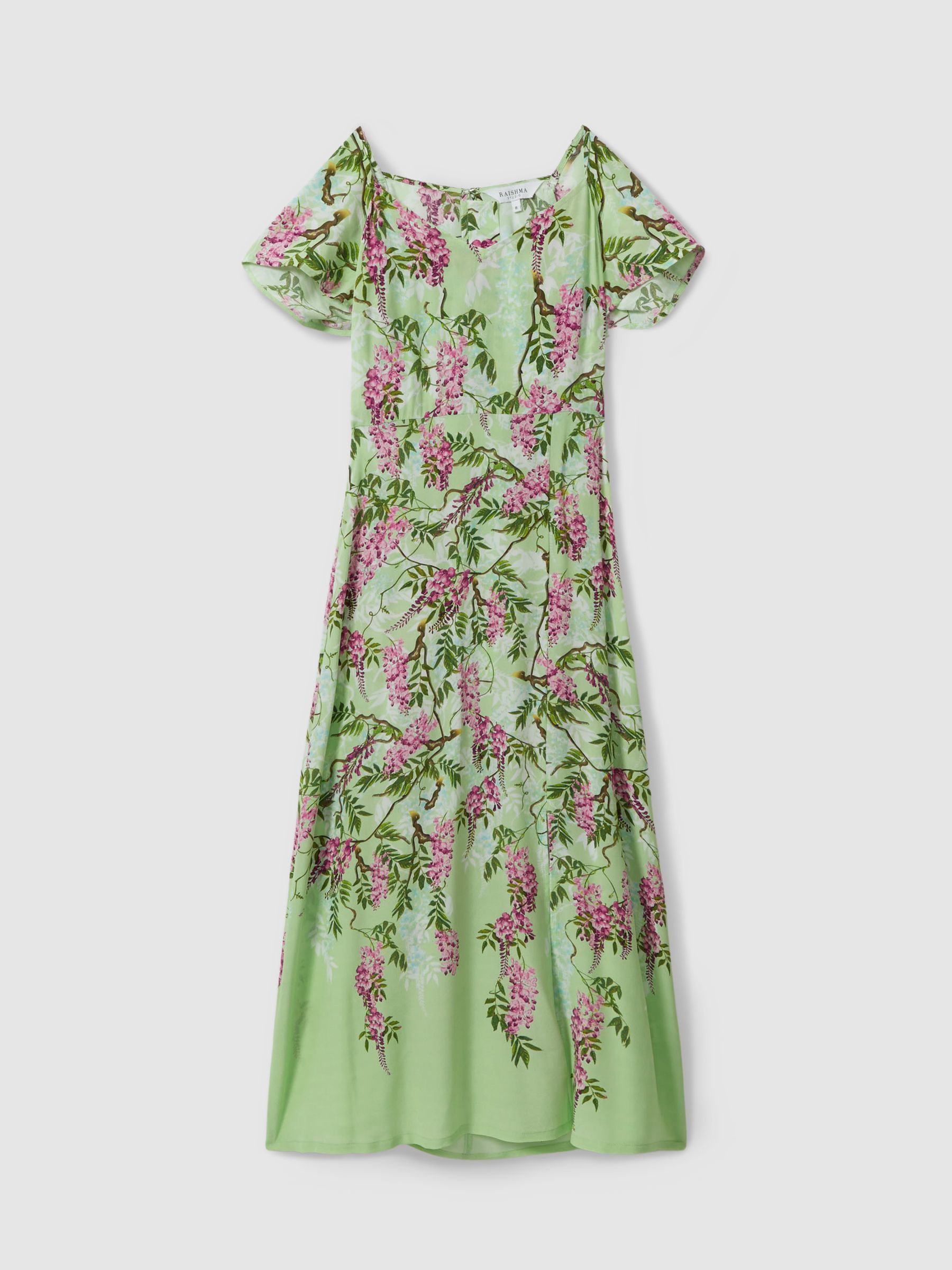 Raishma Silk Printed Midi Dress in Pale Green - Image 1 of 6