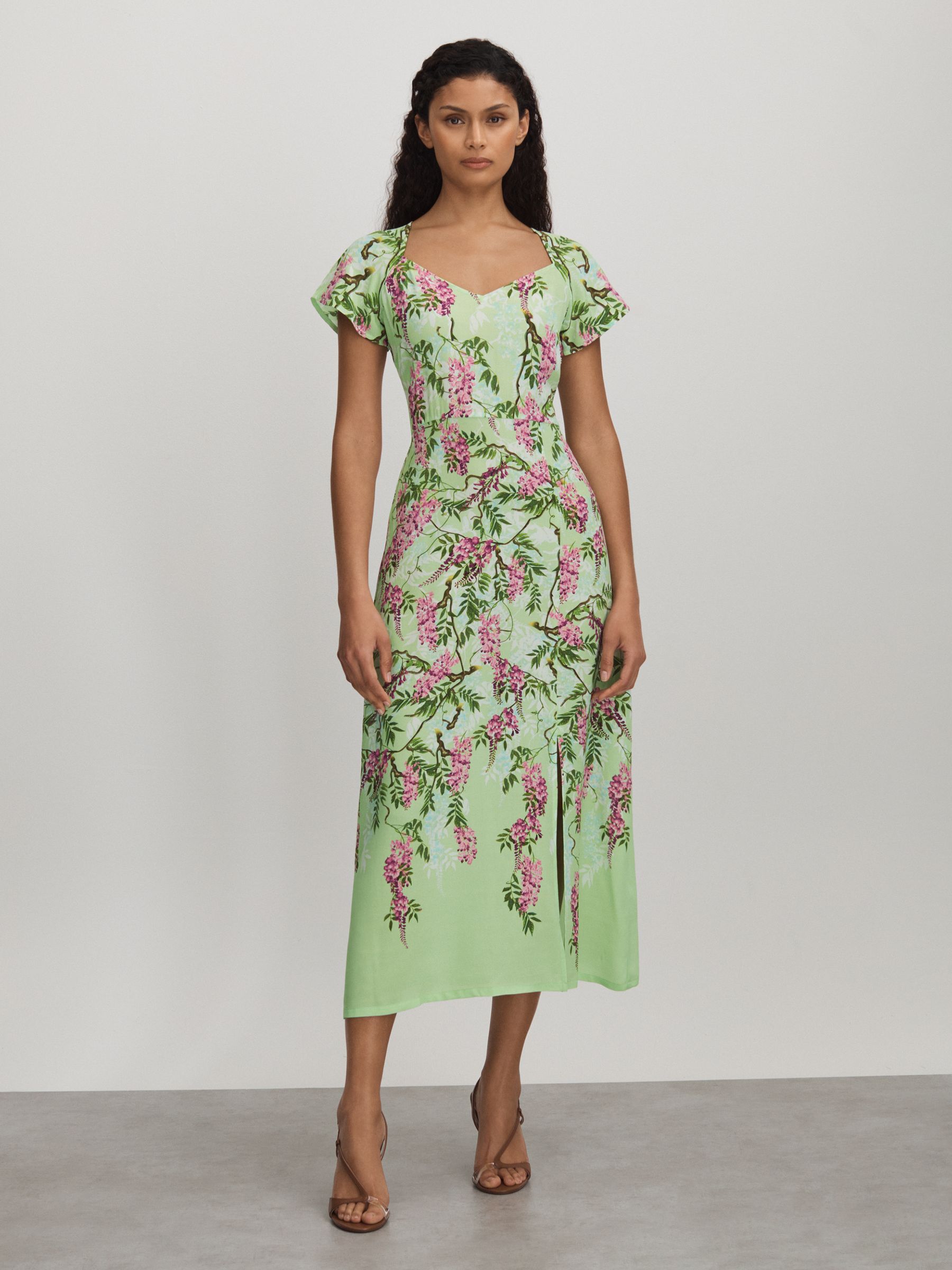 Raishma Silk Printed Midi Dress in Pale Green - Image 3 of 6